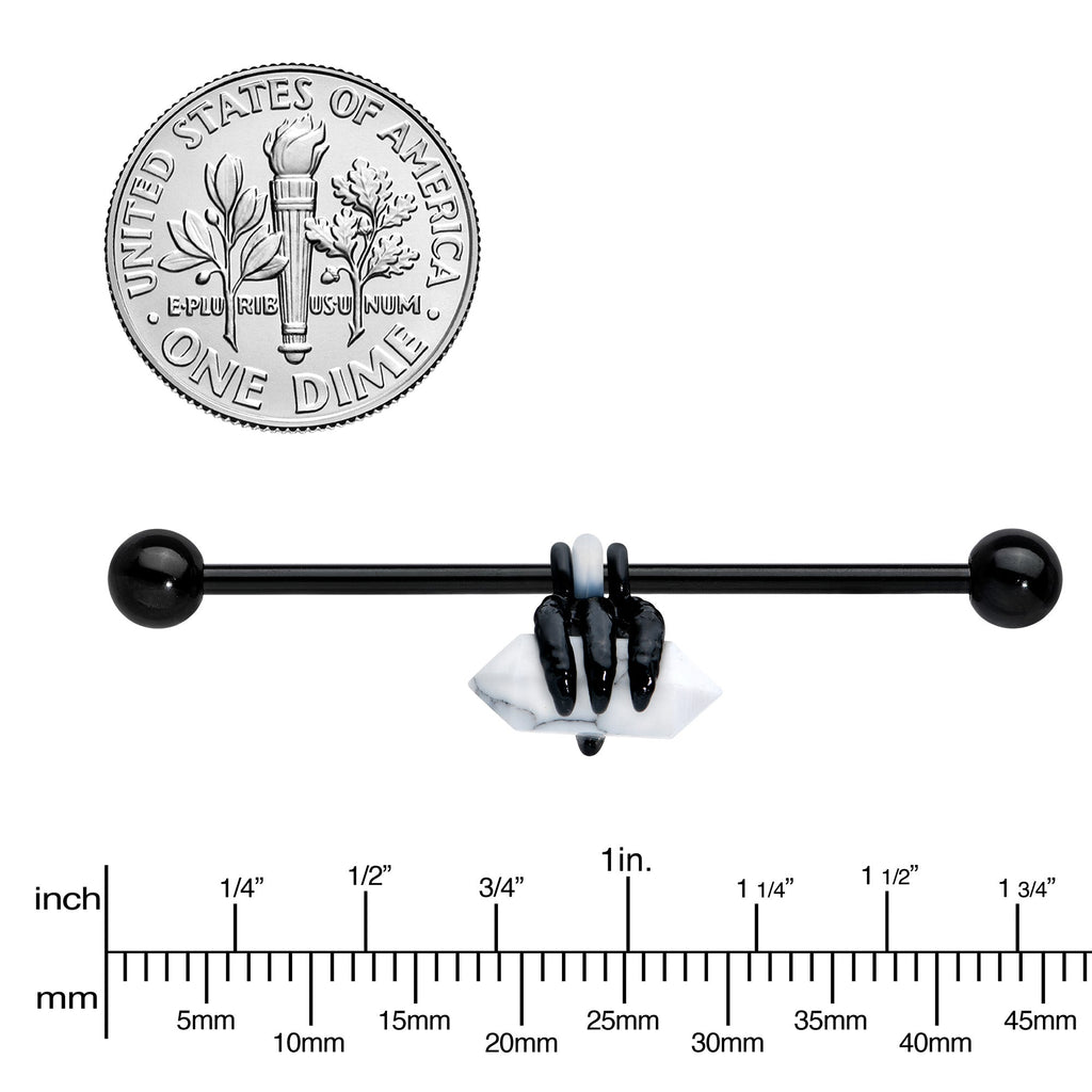 BodyCandy 14G White Howlite Black Claw Industrial Barbell 38mm — lifestyle context
