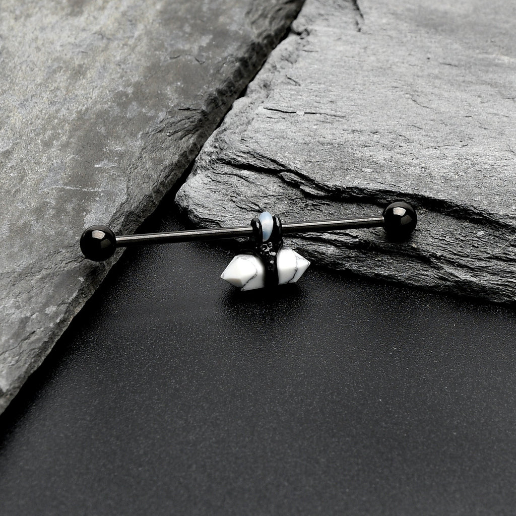 BodyCandy 14G White Howlite Black Claw Industrial Barbell 38mm — side view