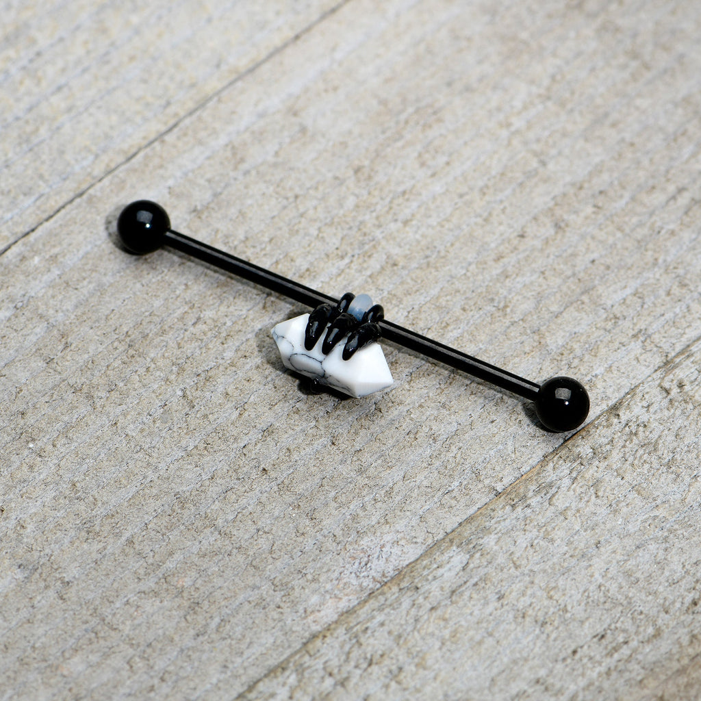 BodyCandy 14G White Howlite Black Claw Industrial Barbell 38mm — back view