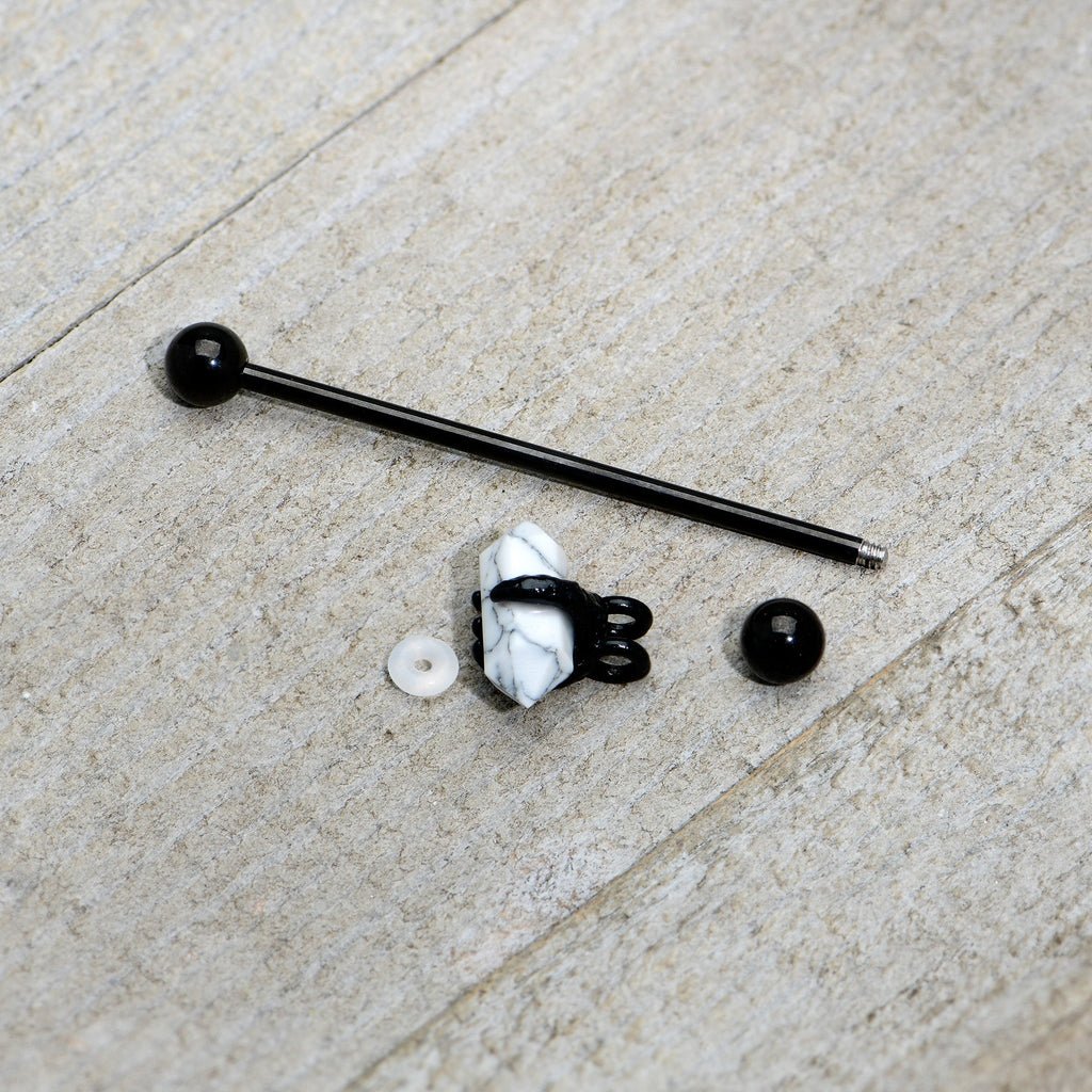 BodyCandy 14G White Howlite Black Claw Industrial Barbell 38mm — alternative angle