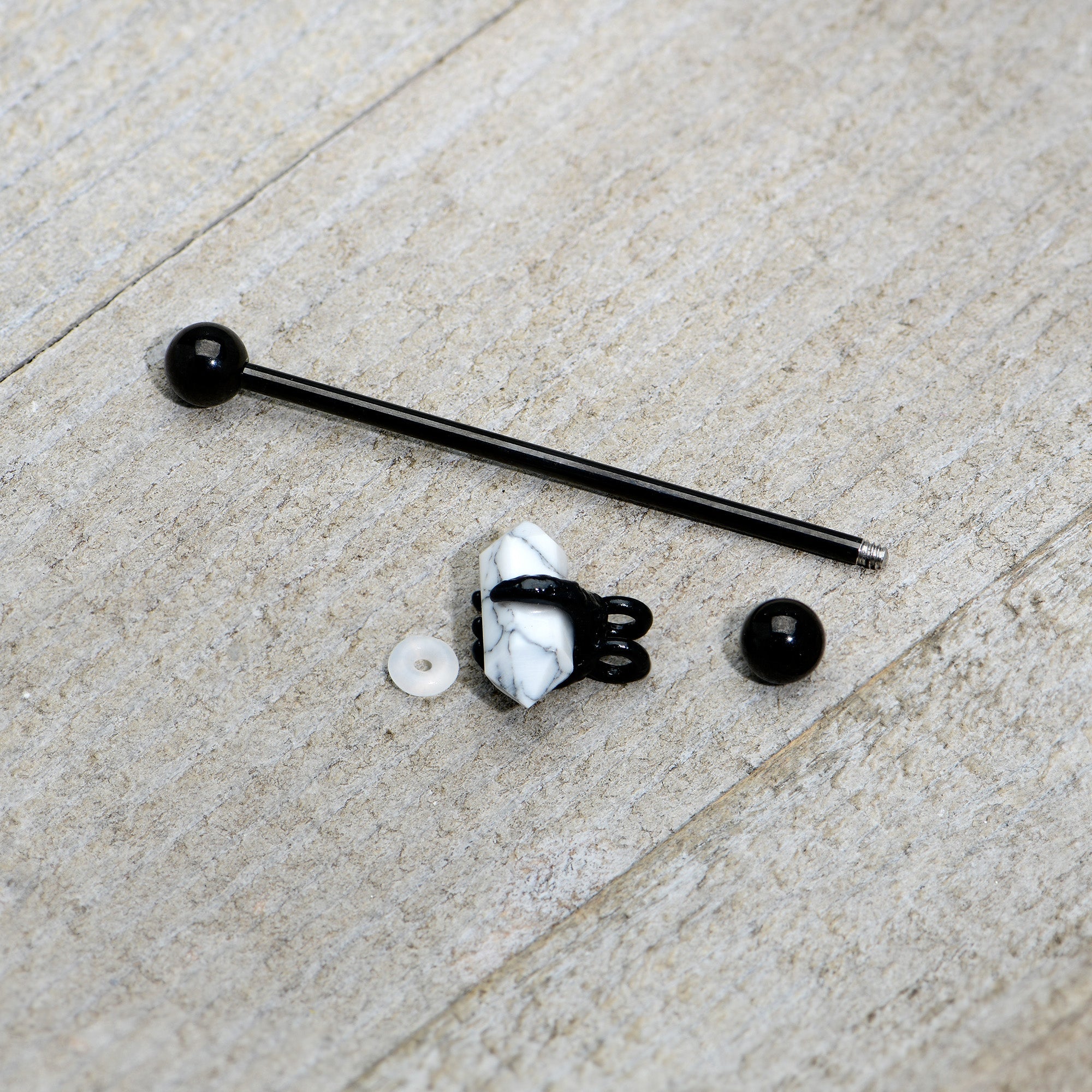 BodyCandy 14G White Howlite Black Claw Industrial Barbell 38mm — alternative angle