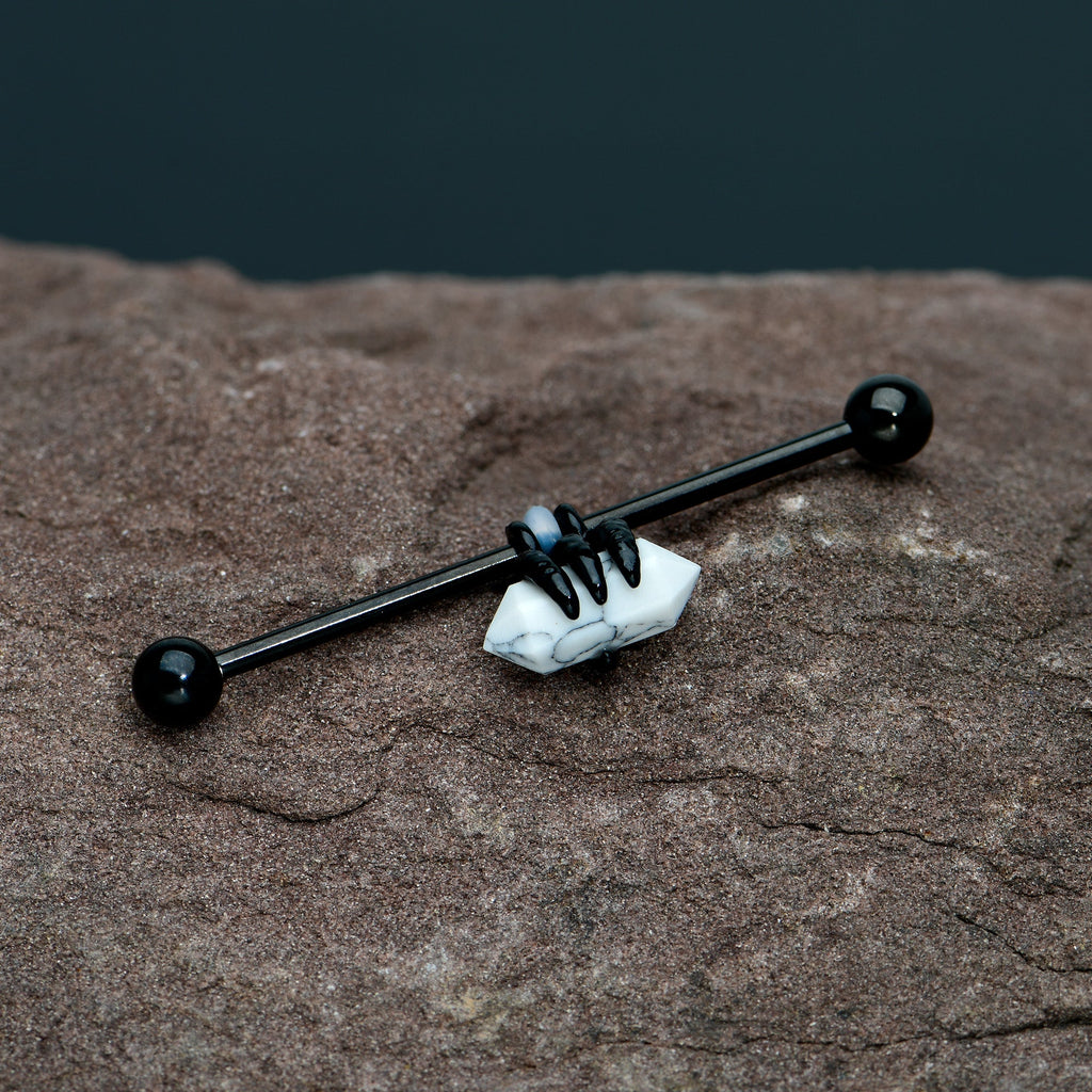 BodyCandy 14G White Howlite Black Claw Industrial Barbell 38mm — in-use photo