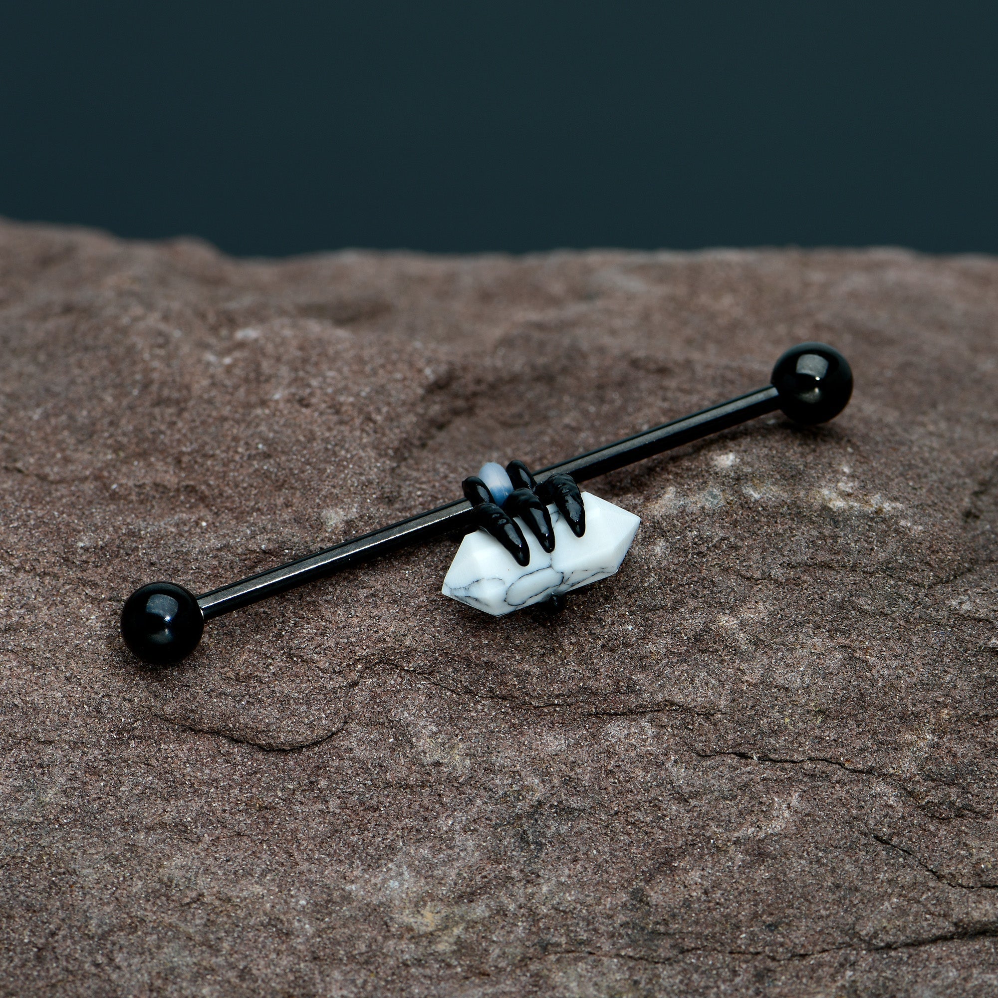 BodyCandy 14G White Howlite Black Claw Industrial Barbell 38mm — in-use photo
