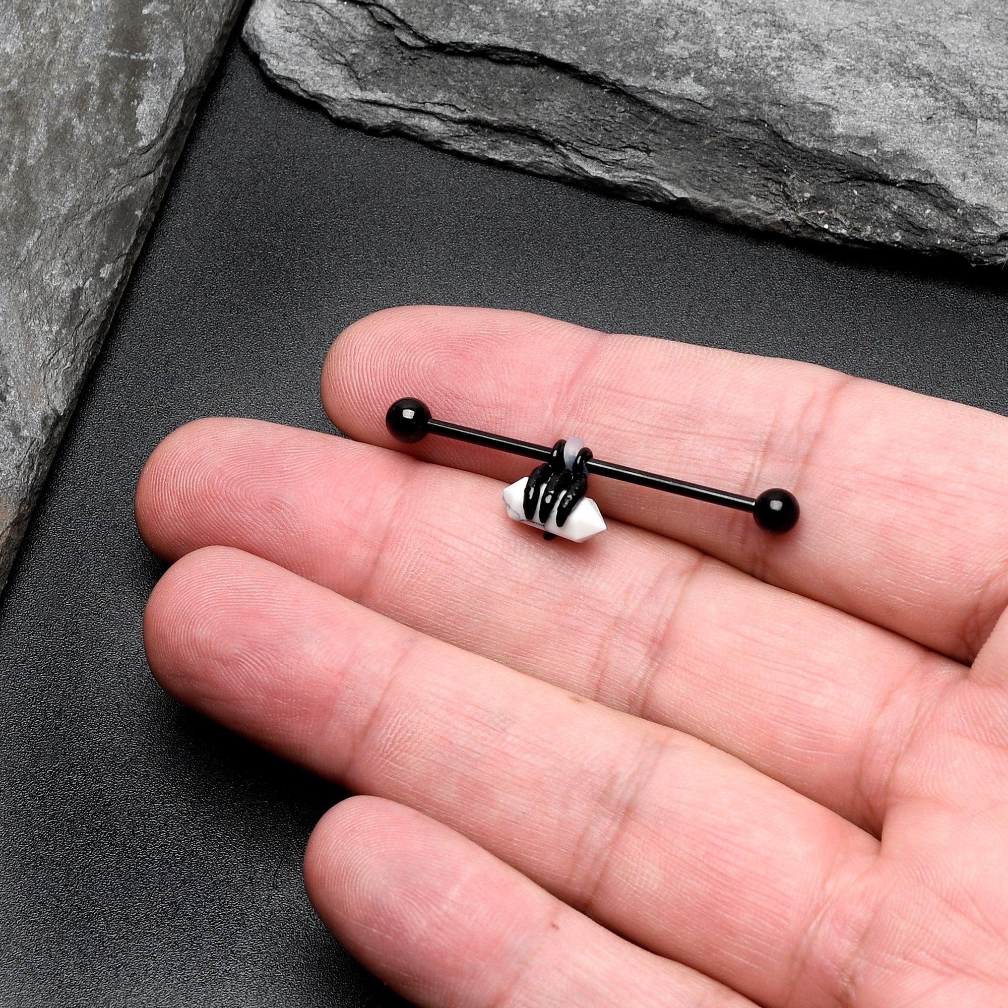 BodyCandy 14G White Howlite Black Claw Industrial Barbell 38mm — size reference