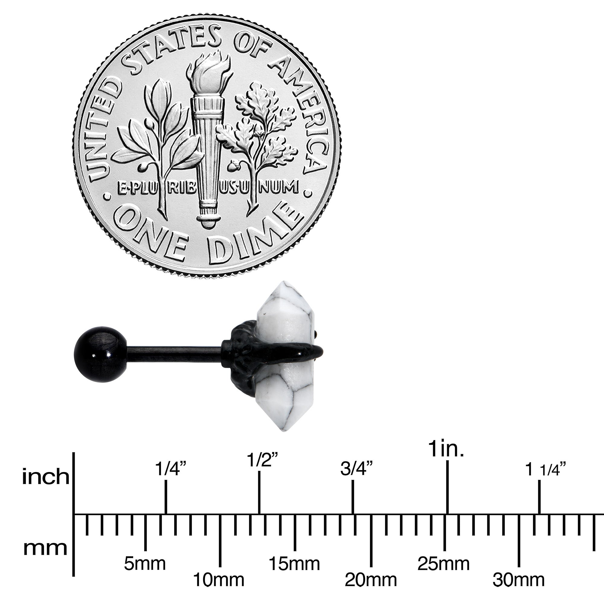 BodyCandy 16G 1/4 White Howlite Black Claw Obelisk Cartilage Earring — side view
