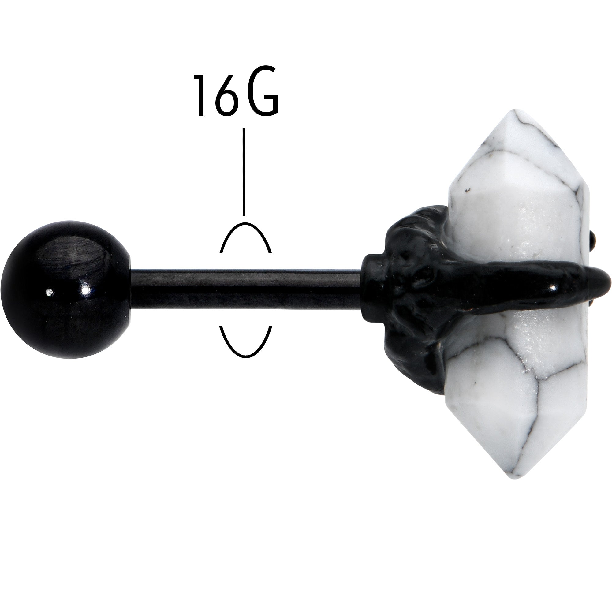 BodyCandy 16G 1/4 White Howlite Black Claw Obelisk Cartilage Earring — back view
