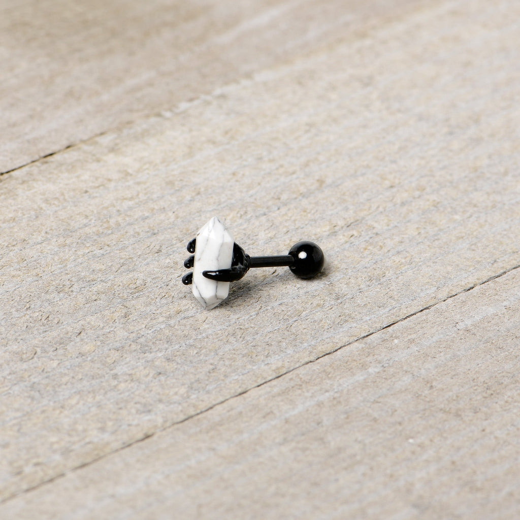 BodyCandy 16G 1/4 White Howlite Black Claw Obelisk Cartilage Earring — in-use photo