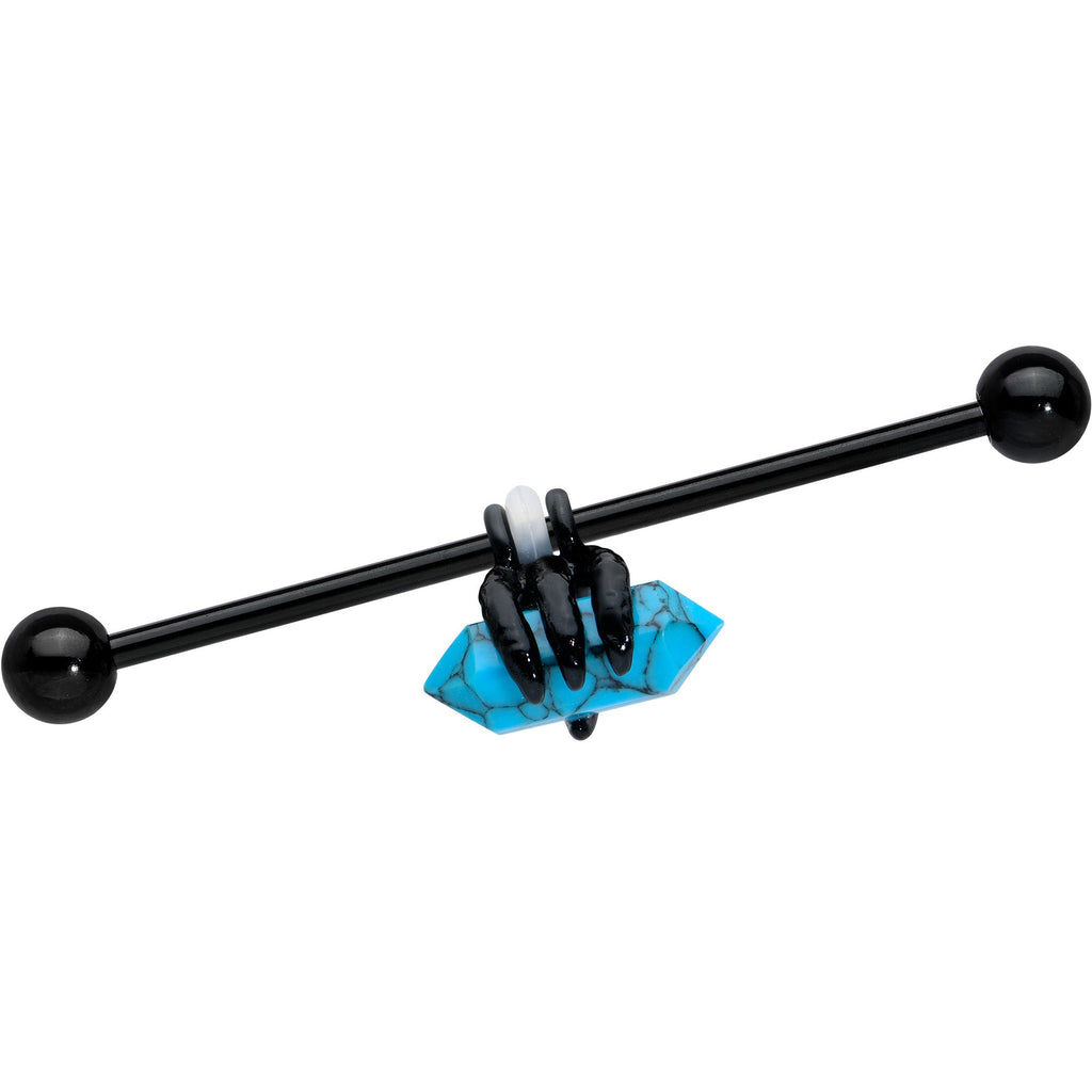 BodyCandy 14G Blue Turquoise Black Claw Industrial Barbell 38mm — main product shot