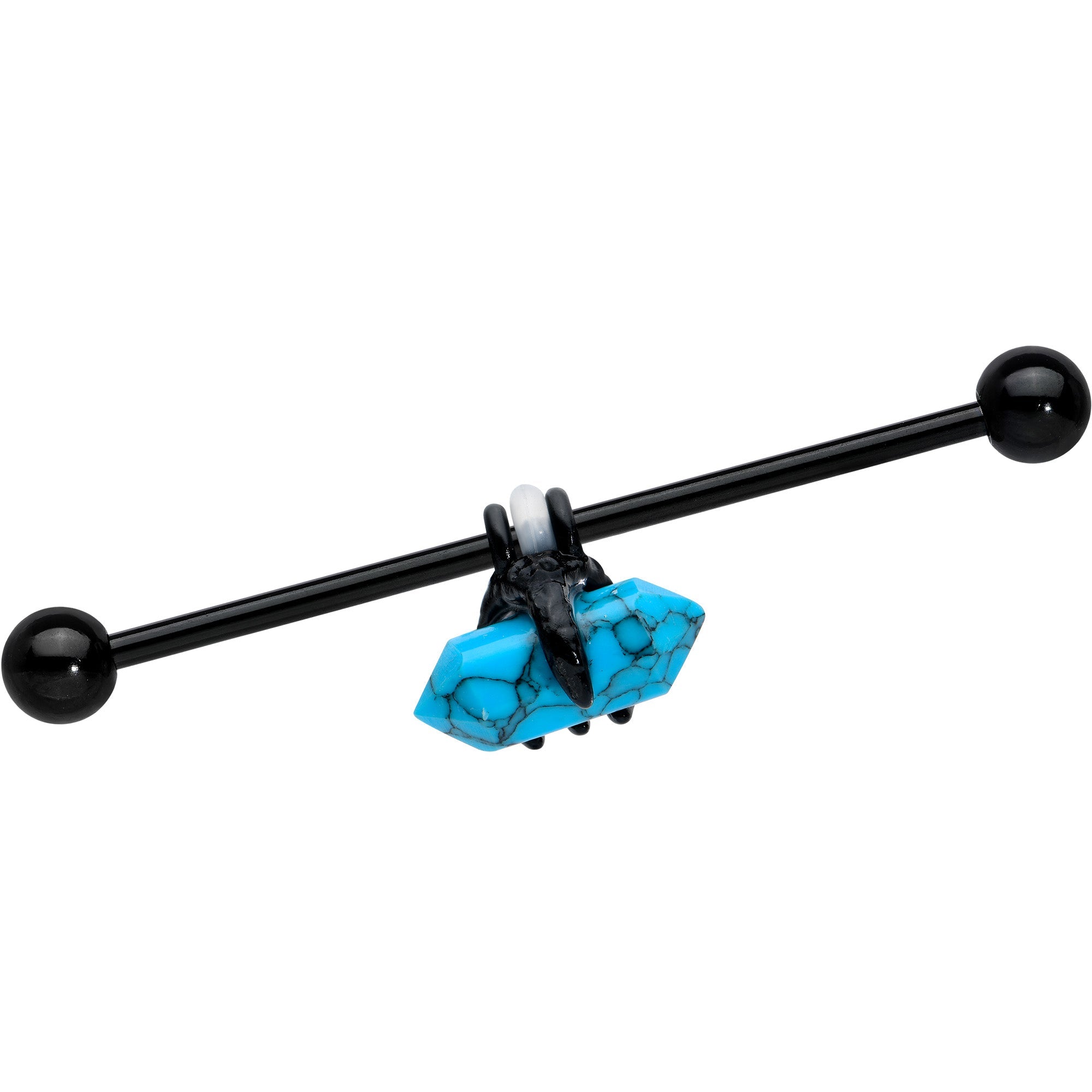 BodyCandy 14G Blue Turquoise Black Claw Industrial Barbell 38mm — detail close-up