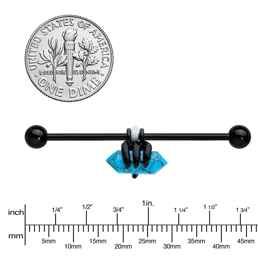 BodyCandy 14G Blue Turquoise Black Claw Industrial Barbell 38mm — lifestyle context