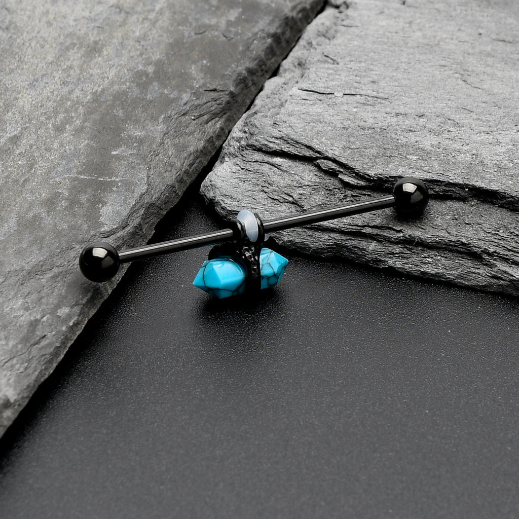 BodyCandy 14G Blue Turquoise Black Claw Industrial Barbell 38mm — side view