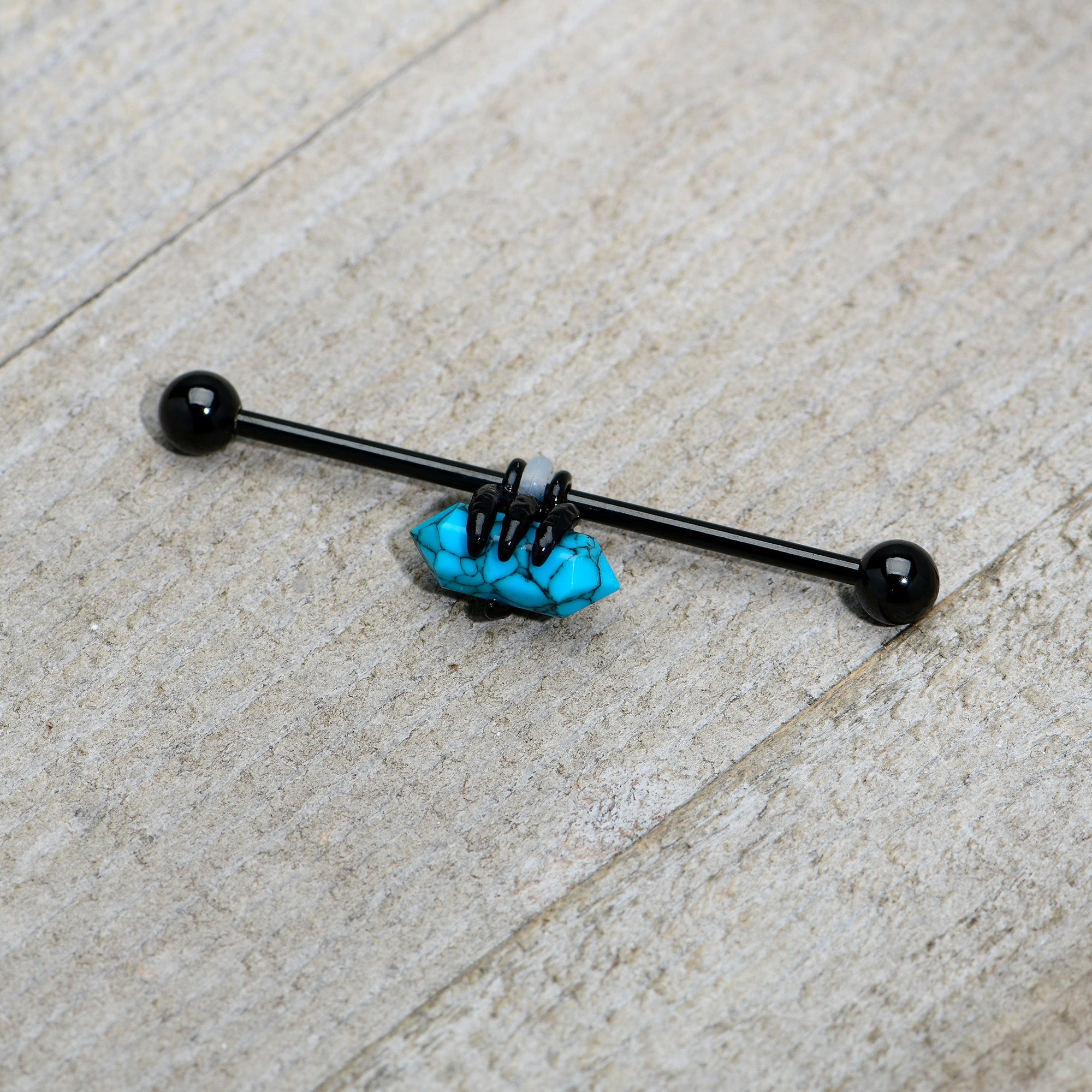 BodyCandy 14G Blue Turquoise Black Claw Industrial Barbell 38mm — back view