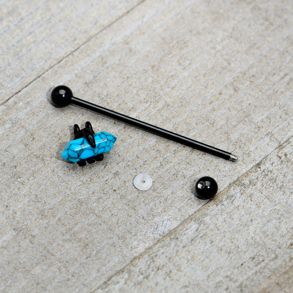 BodyCandy 14G Blue Turquoise Black Claw Industrial Barbell 38mm — alternative angle