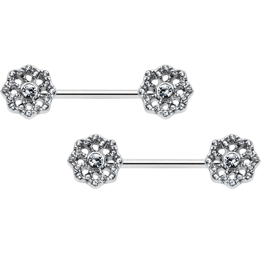 BodyCandy 14G 9/16 Clear Gem Epic Fabulous Flower Barbell Nipple Ring Set — main product shot