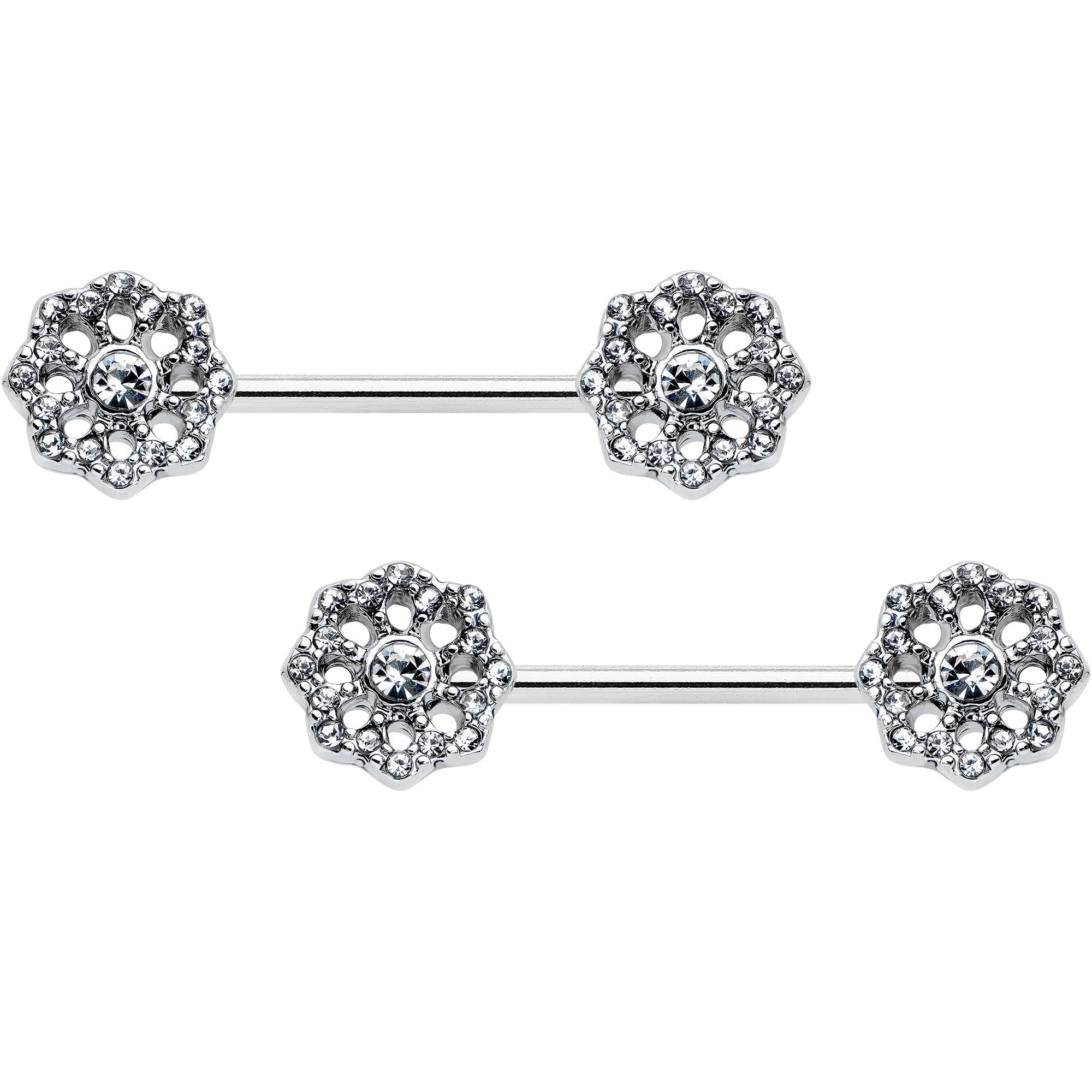 BodyCandy 14G 9/16 Clear Gem Epic Fabulous Flower Barbell Nipple Ring Set — main product shot