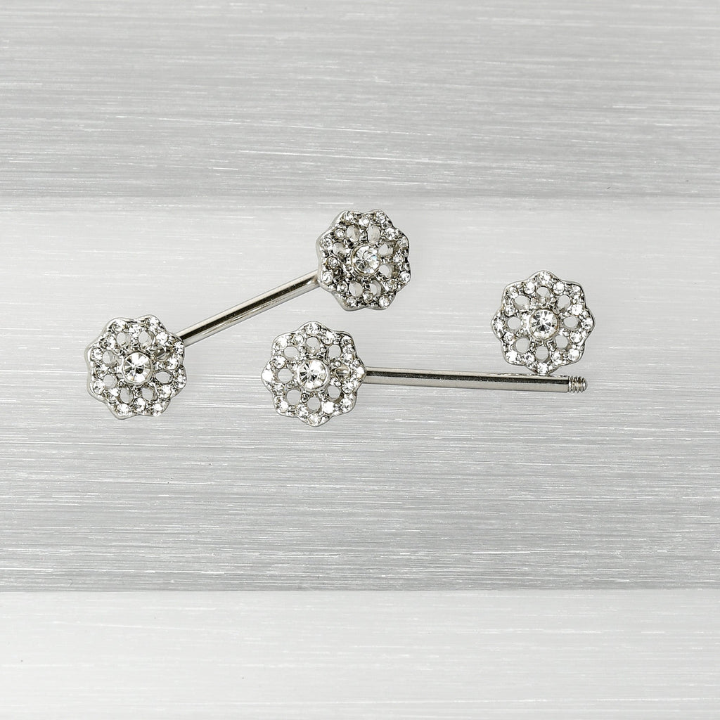 BodyCandy 14G 9/16 Clear Gem Epic Fabulous Flower Barbell Nipple Ring Set — alternative angle