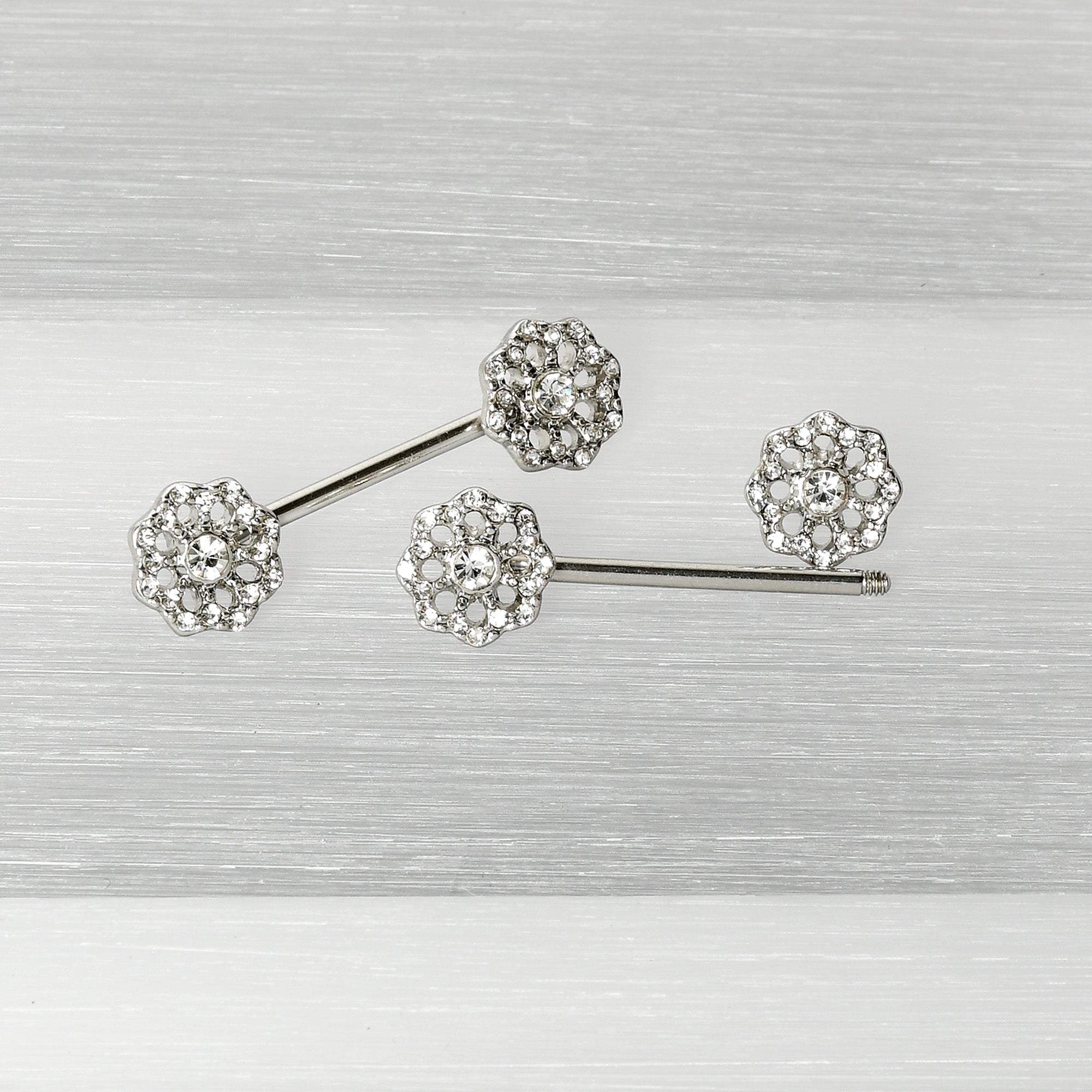 BodyCandy 14G 9/16 Clear Gem Epic Fabulous Flower Barbell Nipple Ring Set — alternative angle