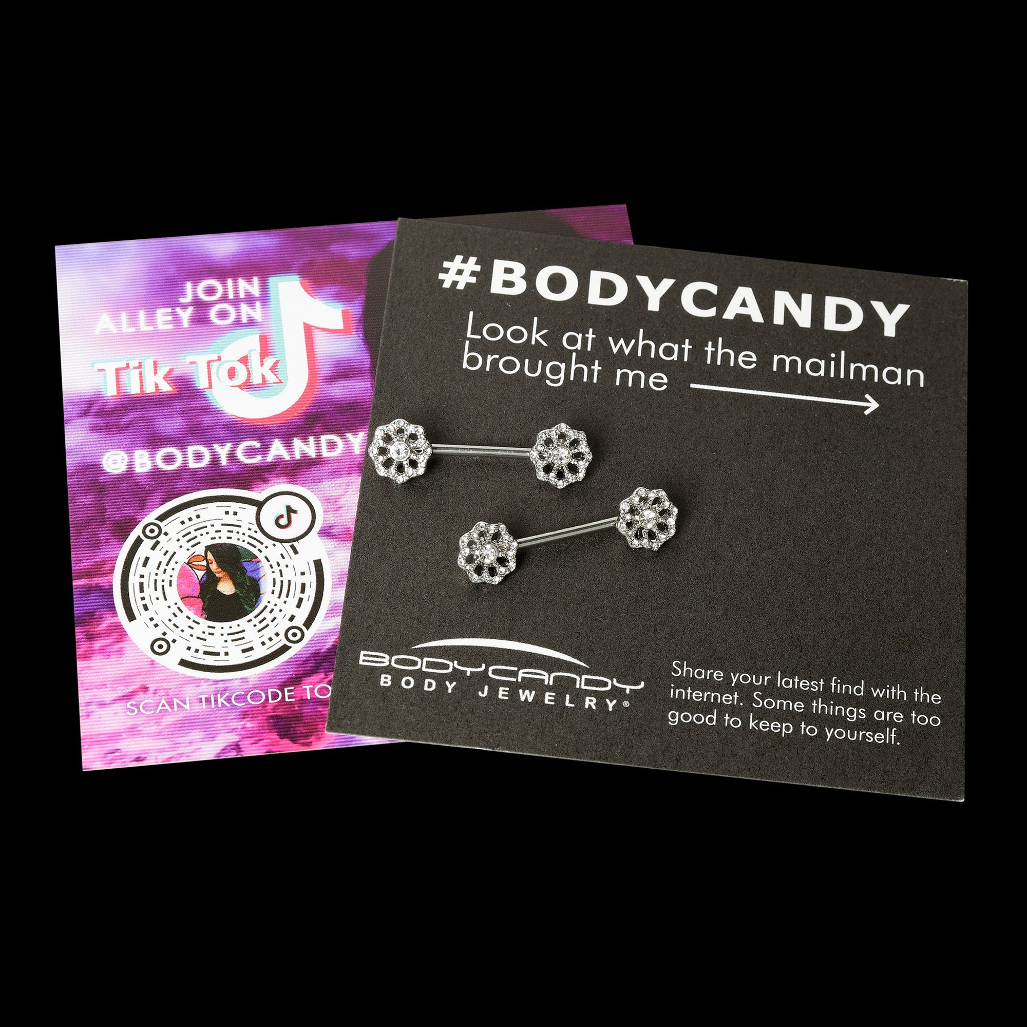 BodyCandy 14G 9/16 Clear Gem Epic Fabulous Flower Barbell Nipple Ring Set — size reference