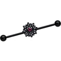 BodyCandy 14G Clear Pink Gem Black Midnight Flower Industrial Barbell 38mm — main product shot