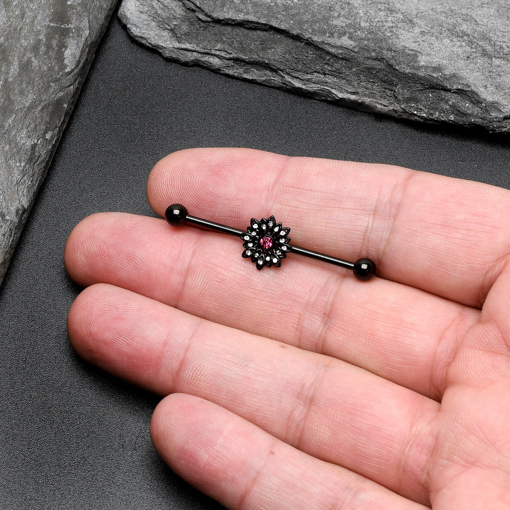 BodyCandy 14G Clear Pink Gem Black Midnight Flower Industrial Barbell 38mm — size reference
