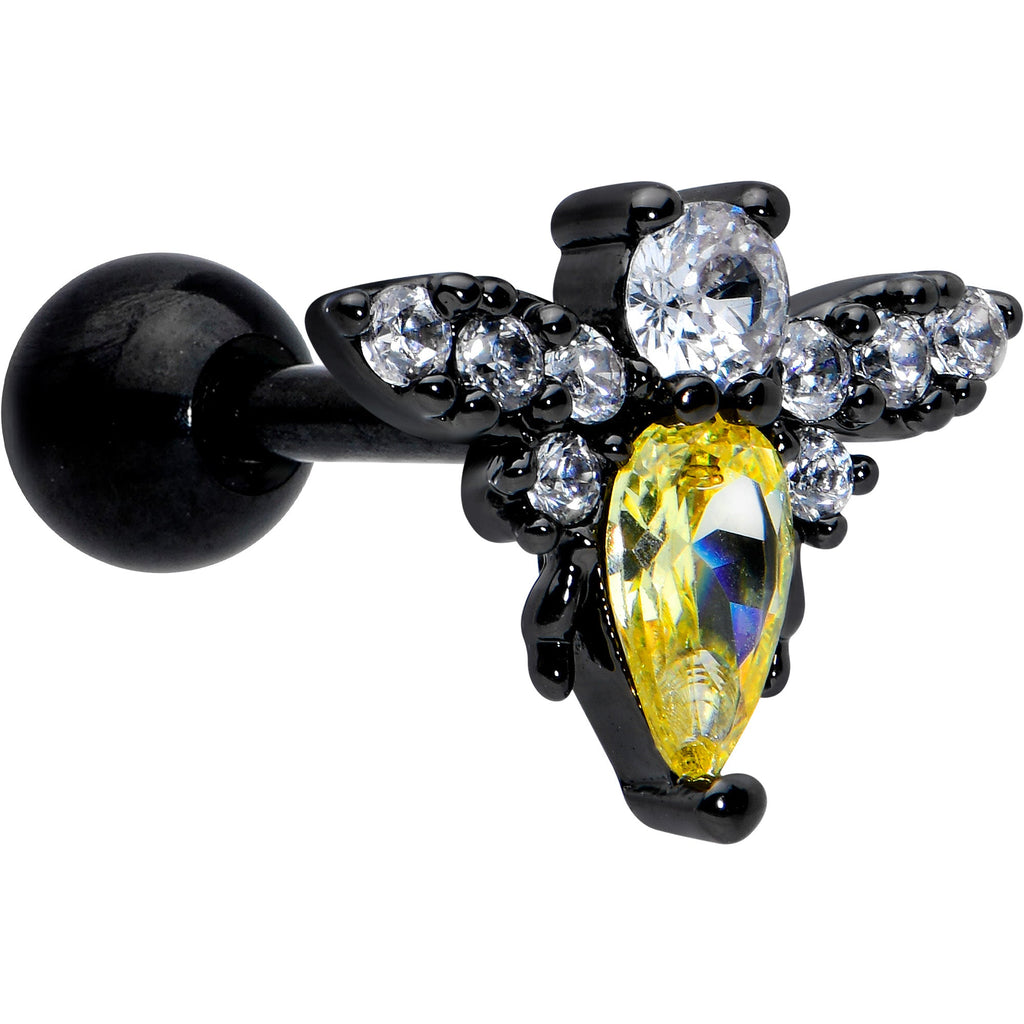 BodyCandy 16G 1/4 Clear Yellow Gem Black Butterfly Cartilage Tragus Earring — main product shot