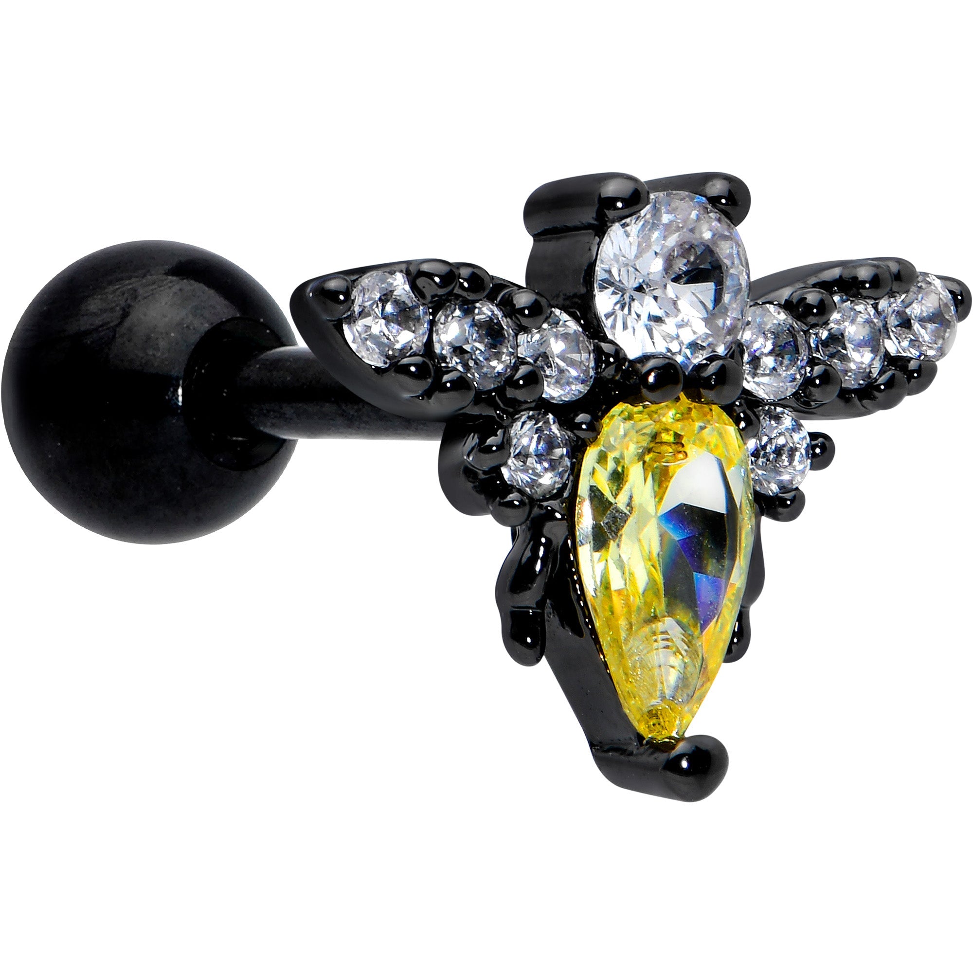 BodyCandy 16G 1/4 Clear Yellow Gem Black Butterfly Cartilage Tragus Earring — main product shot