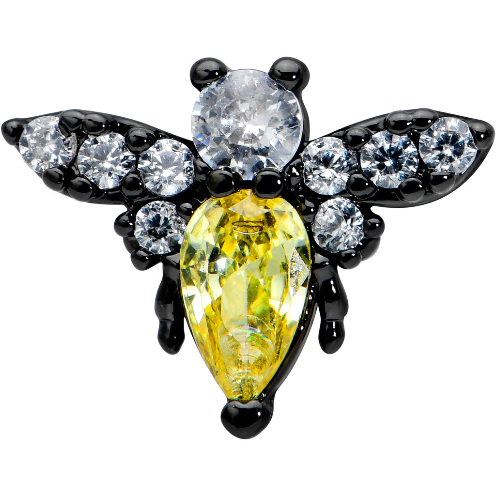 BodyCandy 16G 1/4 Clear Yellow Gem Black Butterfly Cartilage Tragus Earring — detail close-up