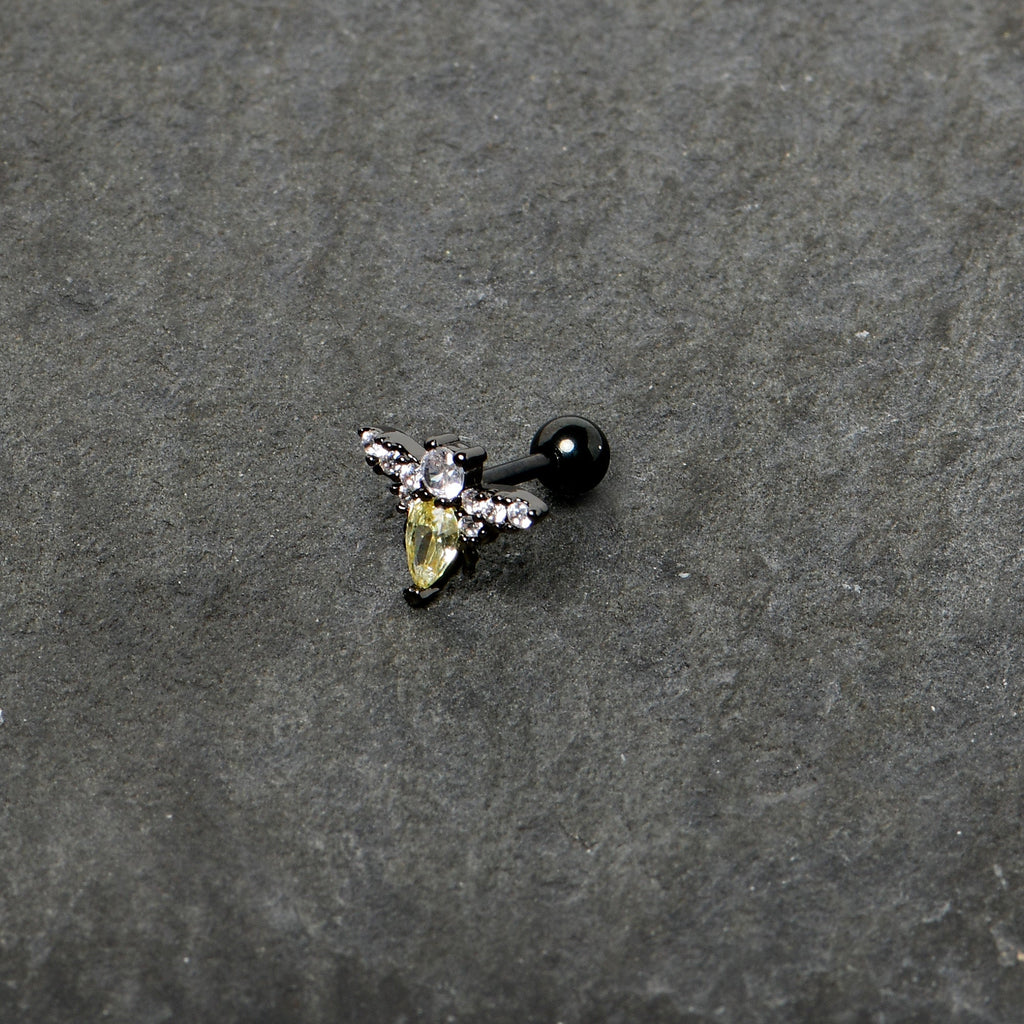 BodyCandy 16G 1/4 Clear Yellow Gem Black Butterfly Cartilage Tragus Earring — alternative angle