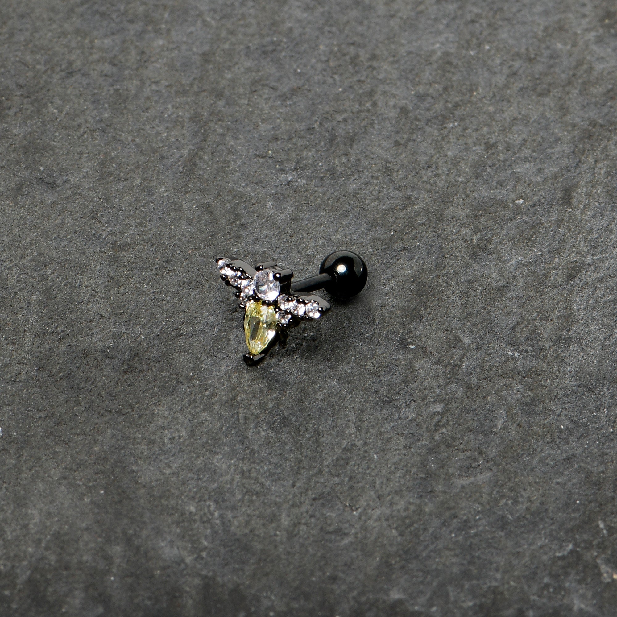 BodyCandy 16G 1/4 Clear Yellow Gem Black Butterfly Cartilage Tragus Earring — alternative angle