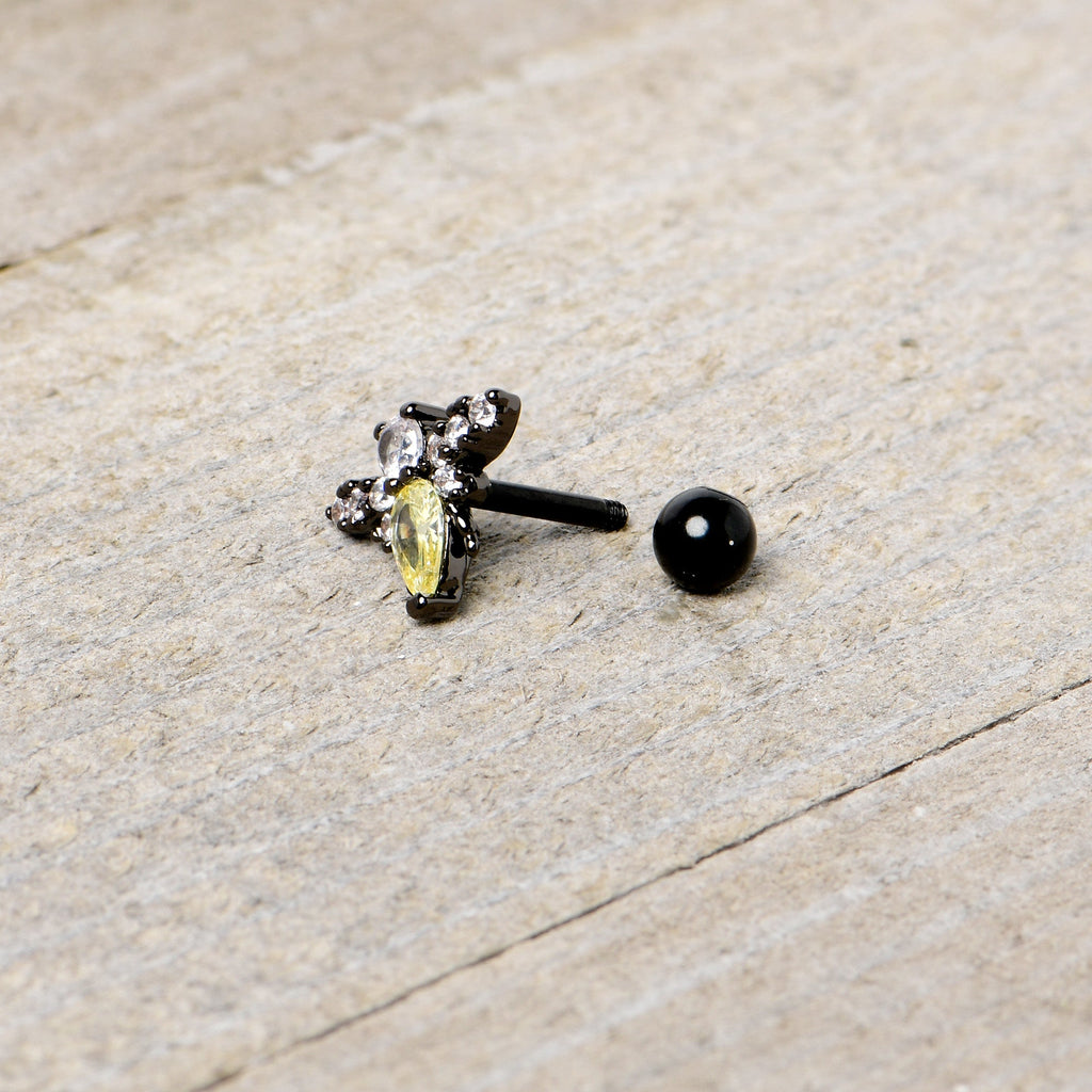 BodyCandy 16G 1/4 Clear Yellow Gem Black Butterfly Cartilage Tragus Earring — in-use photo