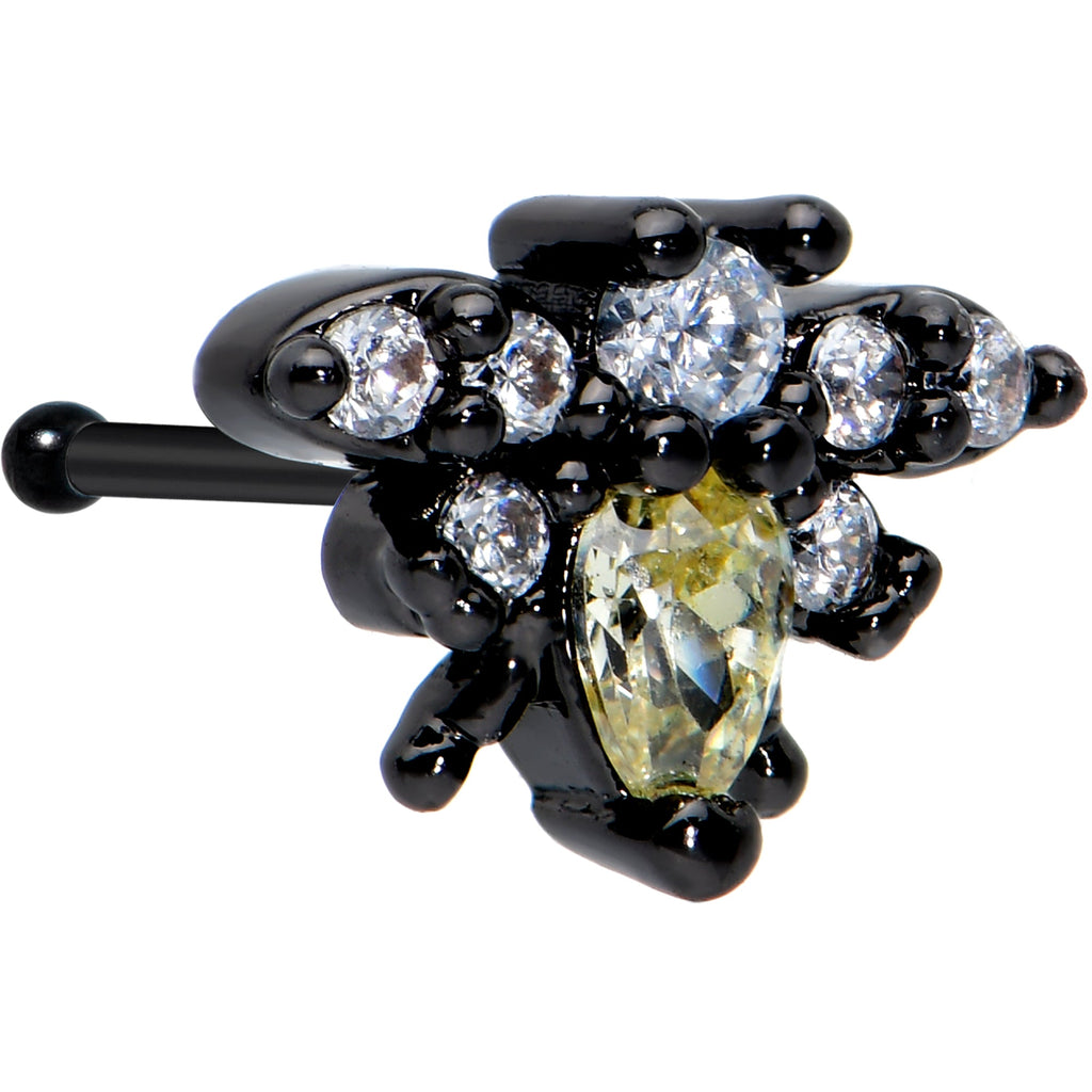 BodyCandy 20G 1/4 Clear Yellow Gem Black Butterfly Nose Bone — main product shot