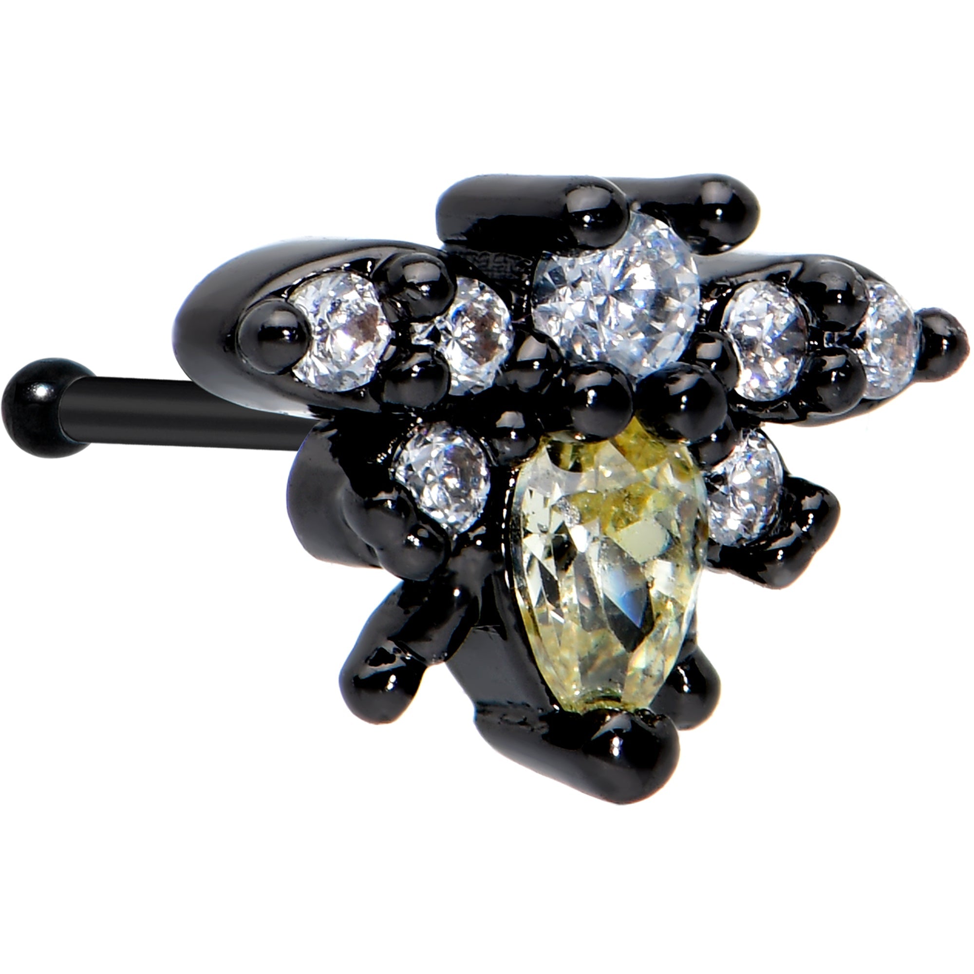 BodyCandy 20G 1/4 Clear Yellow Gem Black Butterfly Nose Bone — main product shot