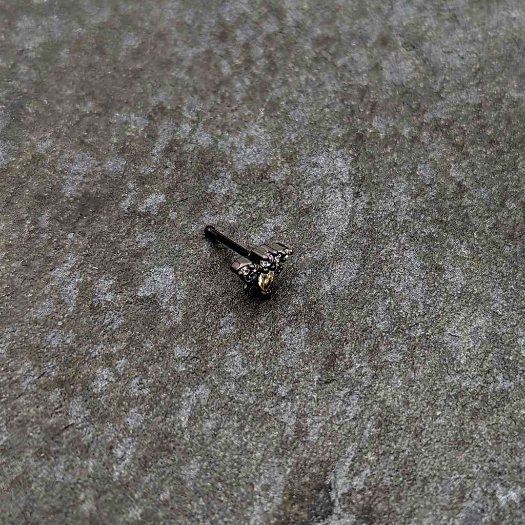BodyCandy 20G 1/4 Clear Yellow Gem Black Butterfly Nose Bone — back view