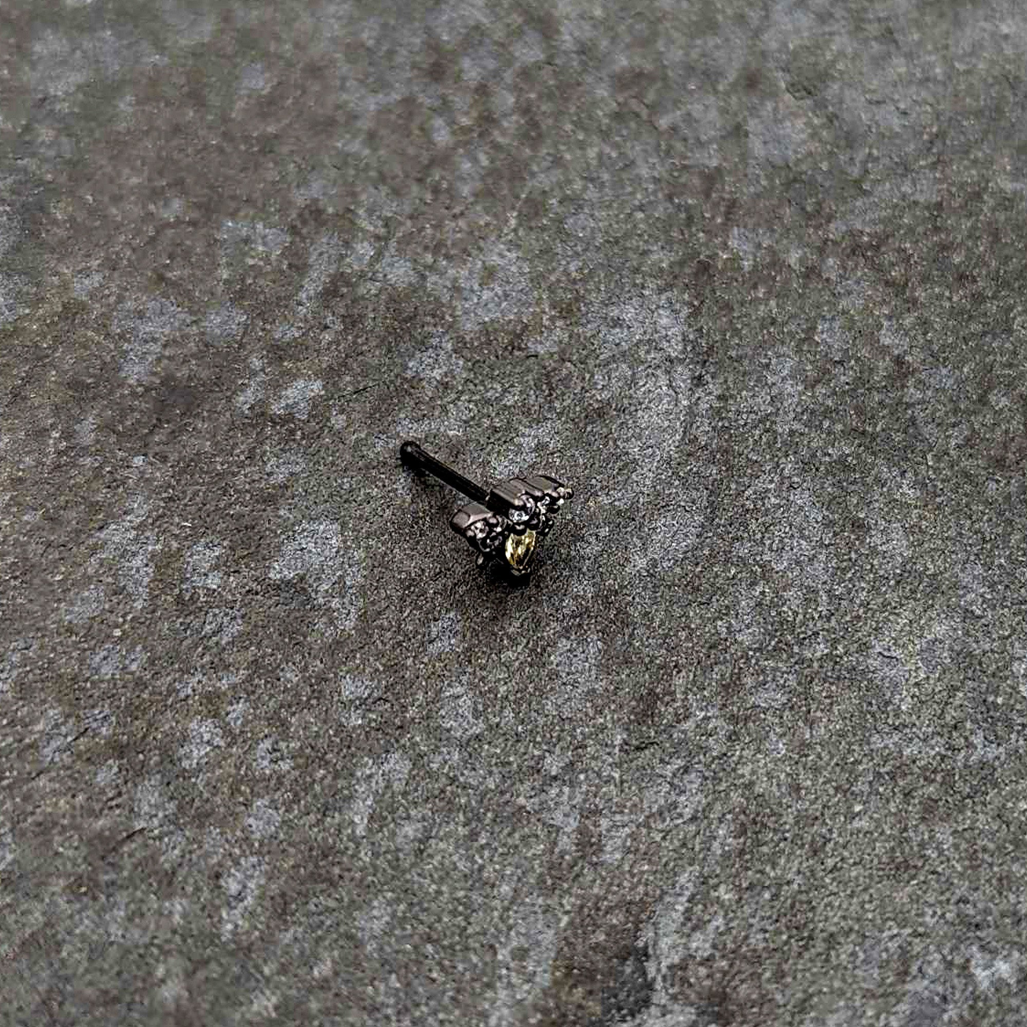 BodyCandy 20G 1/4 Clear Yellow Gem Black Butterfly Nose Bone — back view