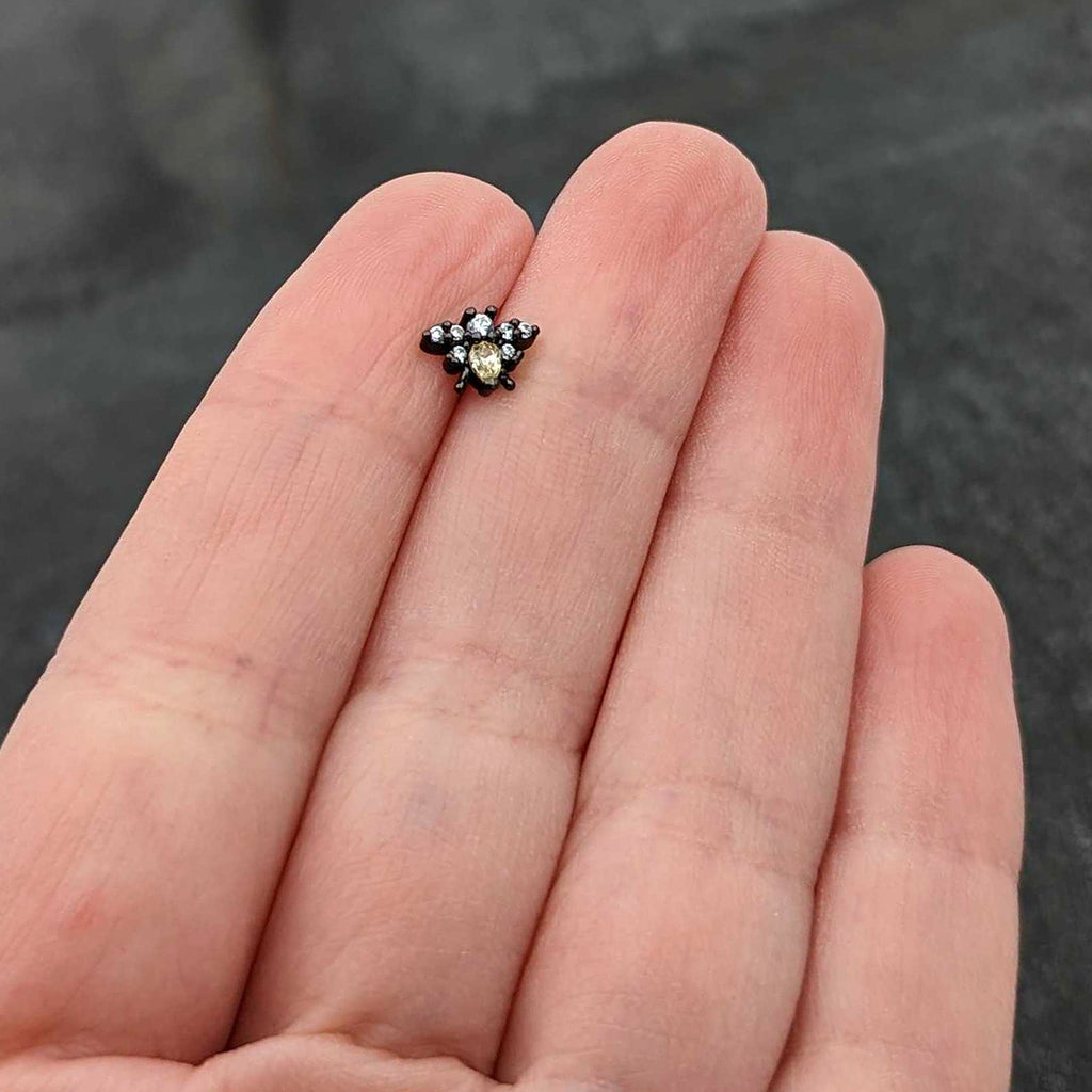 BodyCandy 20G 1/4 Clear Yellow Gem Black Butterfly Nose Bone — in-use photo