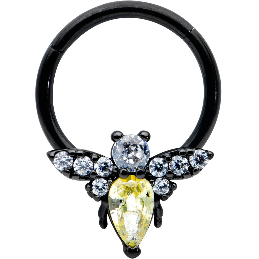 BodyCandy 16G 3/8 Yellow Clear Gem Black Butterfly Hinged Segment Ring — main product shot