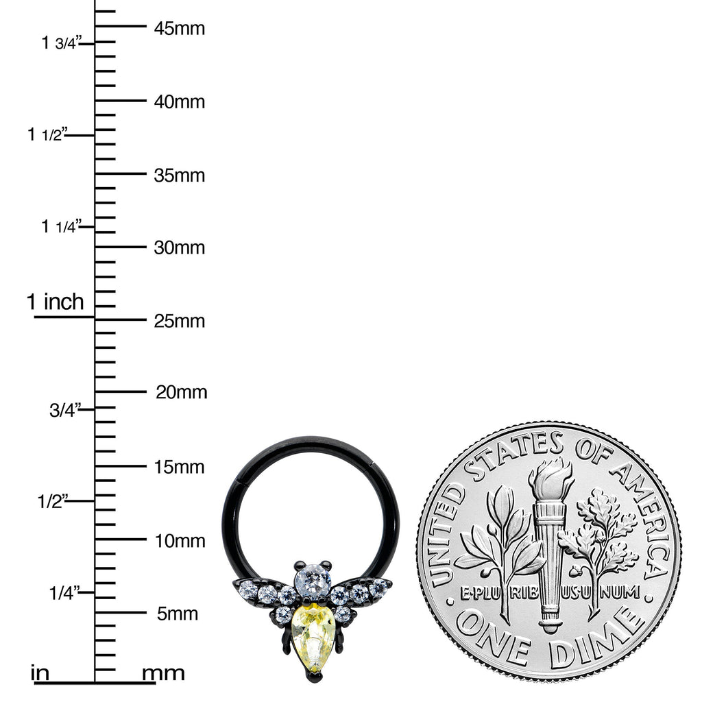 BodyCandy 16G 3/8 Yellow Clear Gem Black Butterfly Hinged Segment Ring — lifestyle context