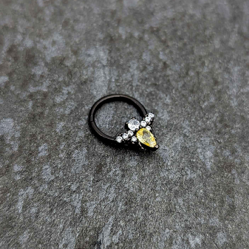 BodyCandy 16G 3/8 Yellow Clear Gem Black Butterfly Hinged Segment Ring — side view