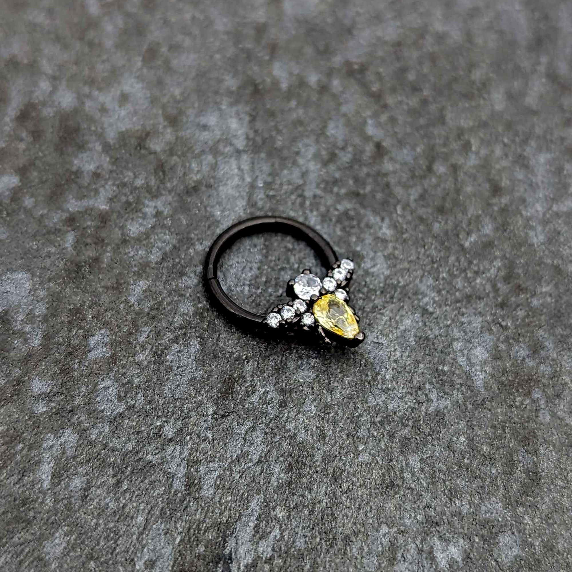BodyCandy 16G 3/8 Yellow Clear Gem Black Butterfly Hinged Segment Ring — side view