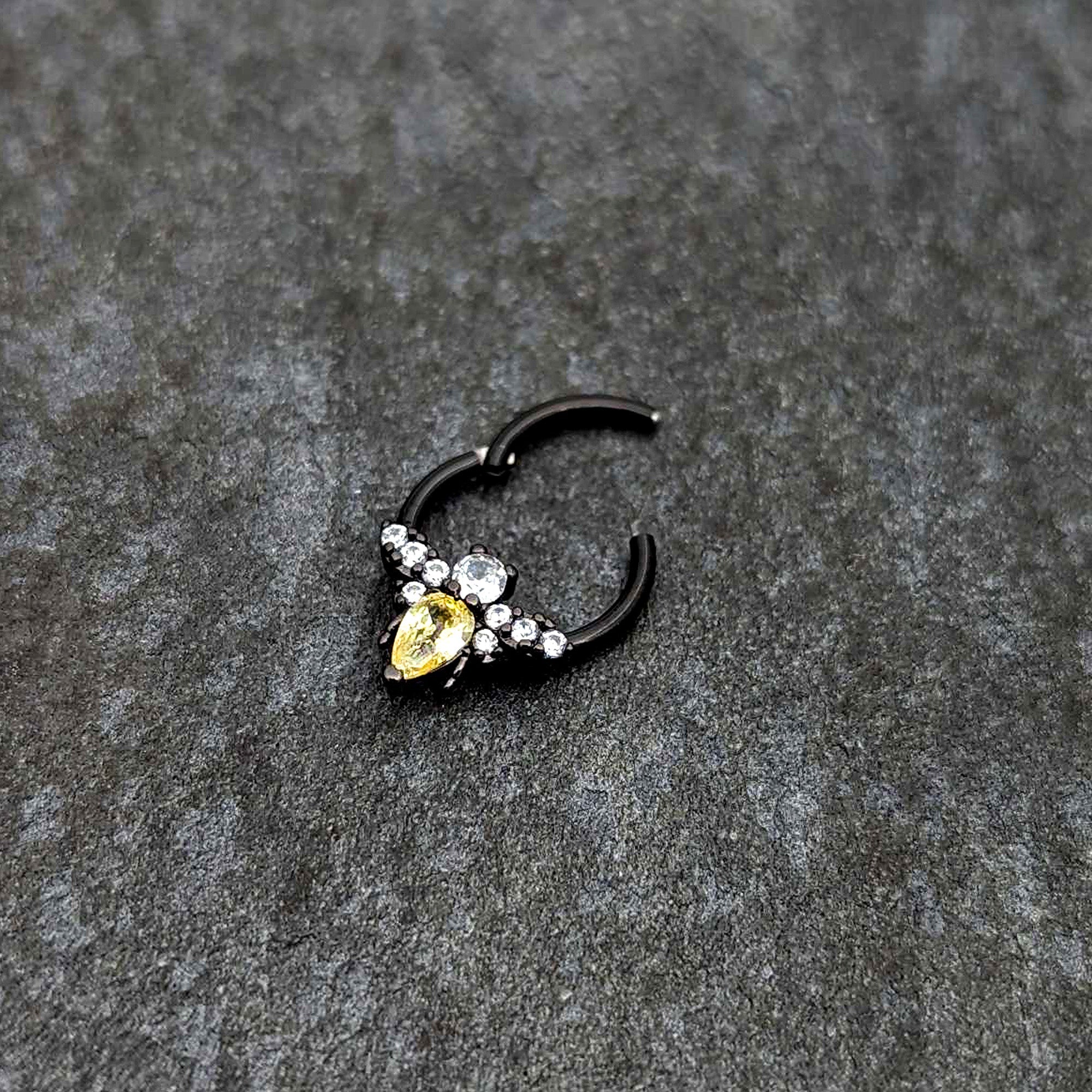 BodyCandy 16G 3/8 Yellow Clear Gem Black Butterfly Hinged Segment Ring — back view