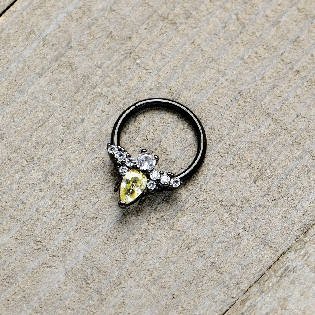 BodyCandy 16G 3/8 Yellow Clear Gem Black Butterfly Hinged Segment Ring — alternative angle