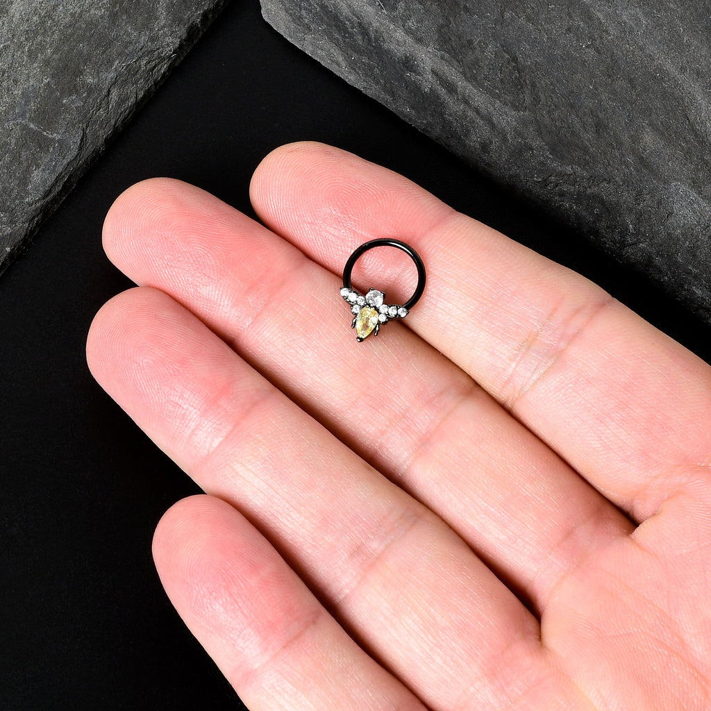 BodyCandy 16G 3/8 Yellow Clear Gem Black Butterfly Hinged Segment Ring — size reference