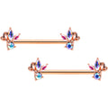BodyCandy 14G 5/8 Aurora CZ Gem Rosy Hue Fleur de Lis Butterfly Barbell Nipple Ring Set — main product shot