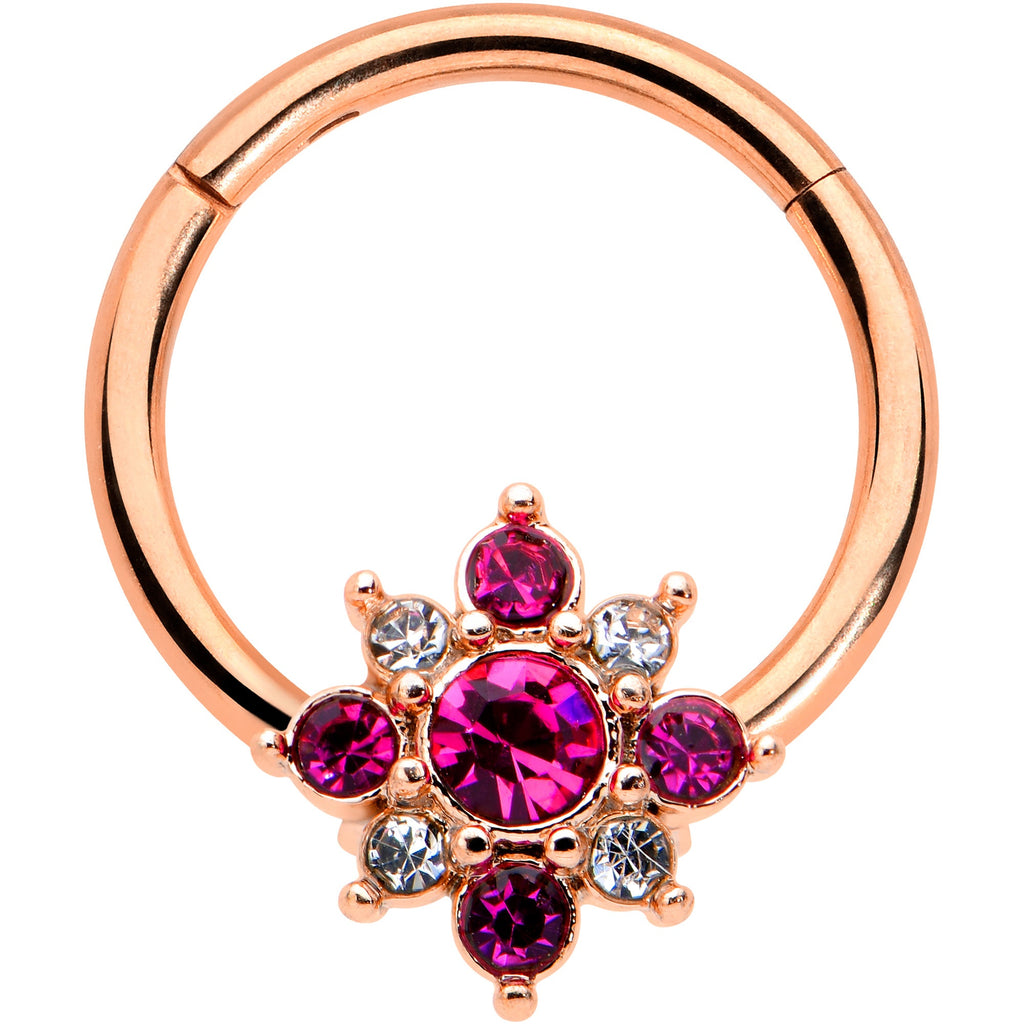 BodyCandy 16G 3/8 Pink Gem Rose Gold Tone Glamour Star Hinged Segment Ring — main product shot