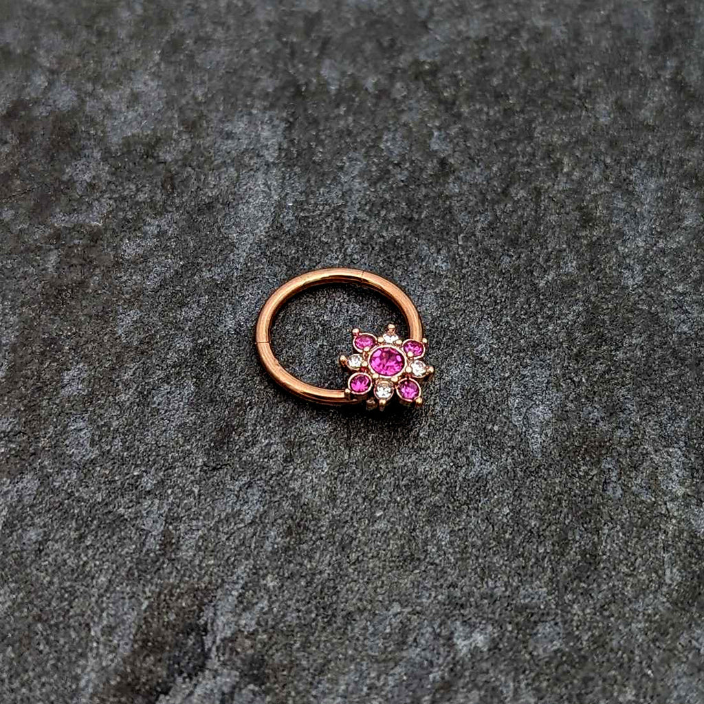 BodyCandy 16G 3/8 Pink Gem Rose Gold Tone Glamour Star Hinged Segment Ring — side view