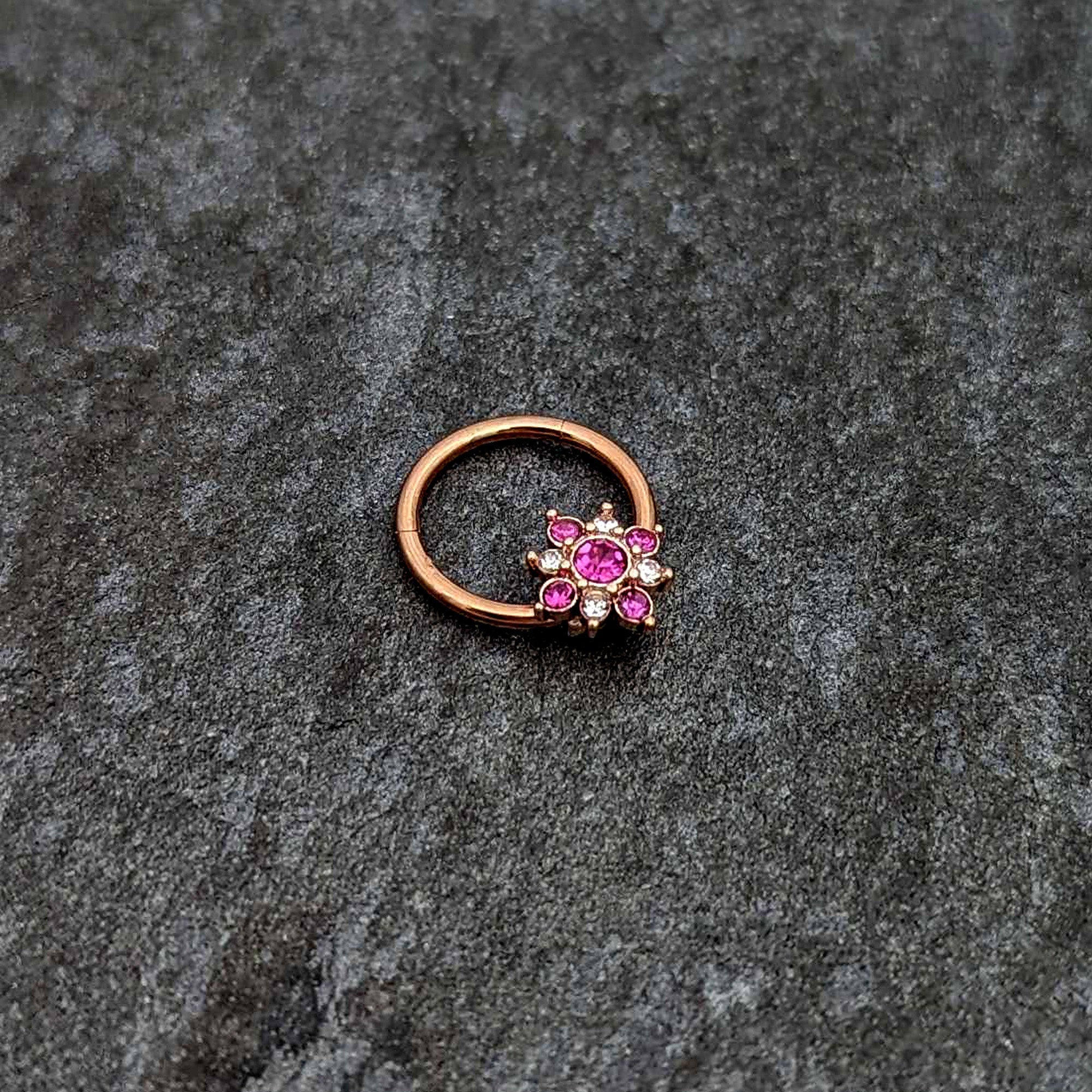 BodyCandy 16G 3/8 Pink Gem Rose Gold Tone Glamour Star Hinged Segment Ring — side view