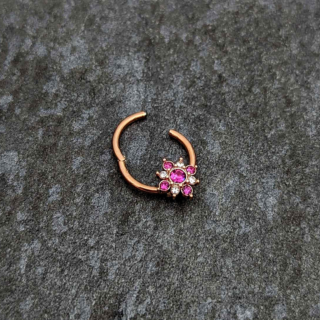 BodyCandy 16G 3/8 Pink Gem Rose Gold Tone Glamour Star Hinged Segment Ring — back view