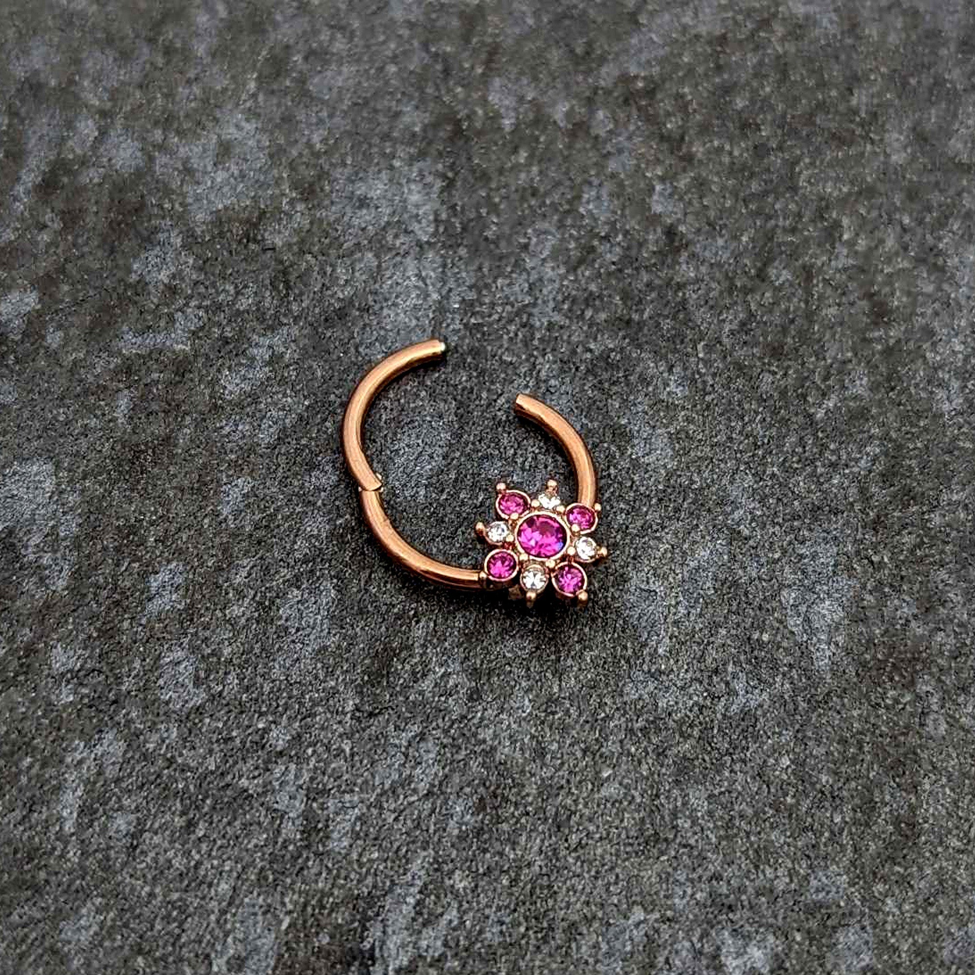 BodyCandy 16G 3/8 Pink Gem Rose Gold Tone Glamour Star Hinged Segment Ring — back view