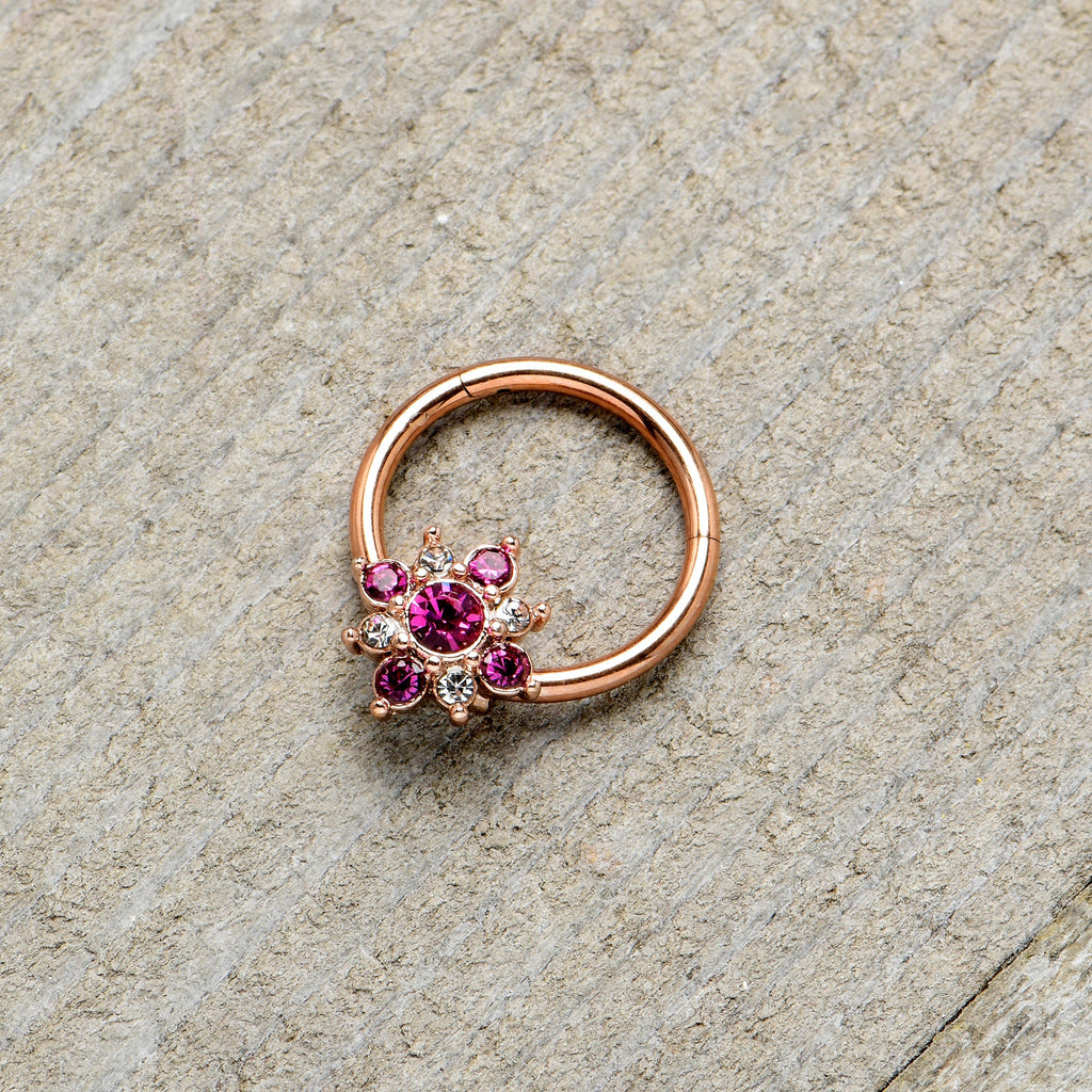 BodyCandy 16G 3/8 Pink Gem Rose Gold Tone Glamour Star Hinged Segment Ring — alternative angle