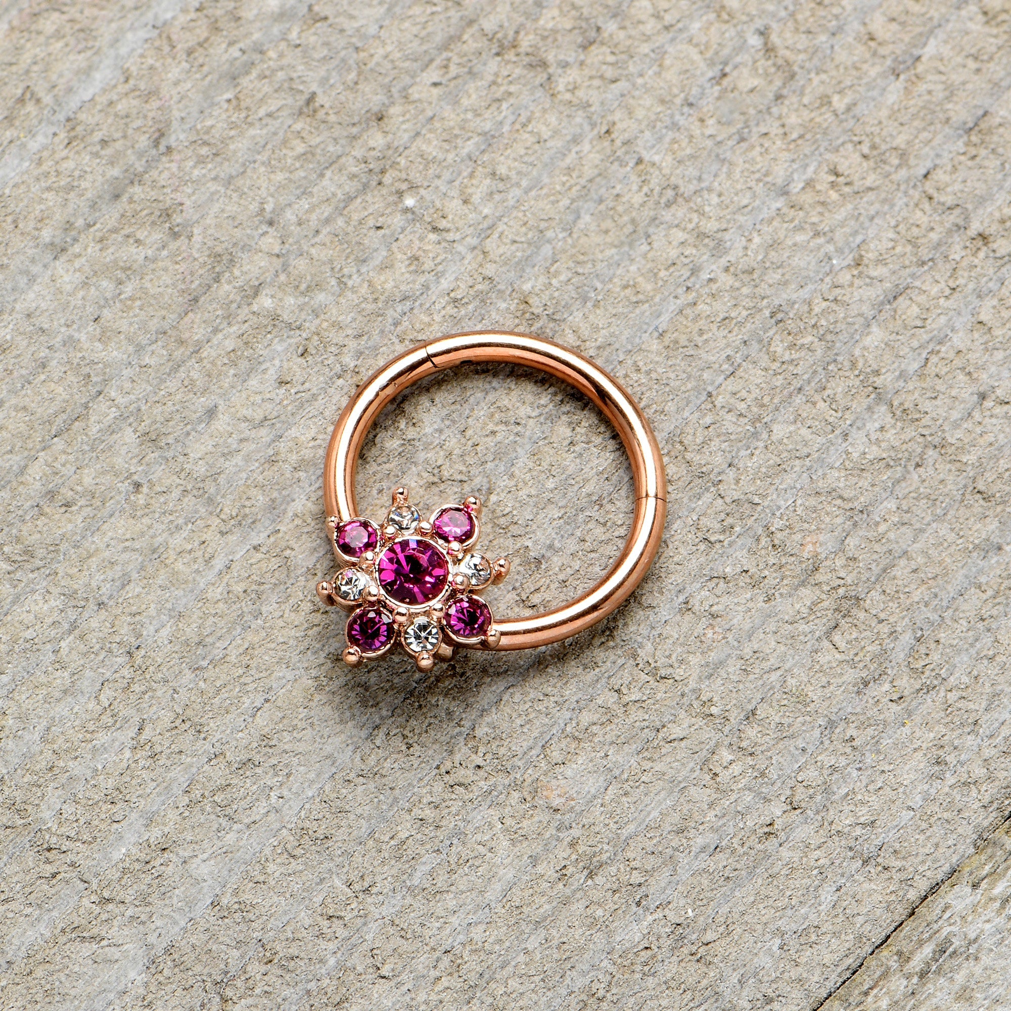 BodyCandy 16G 3/8 Pink Gem Rose Gold Tone Glamour Star Hinged Segment Ring — alternative angle